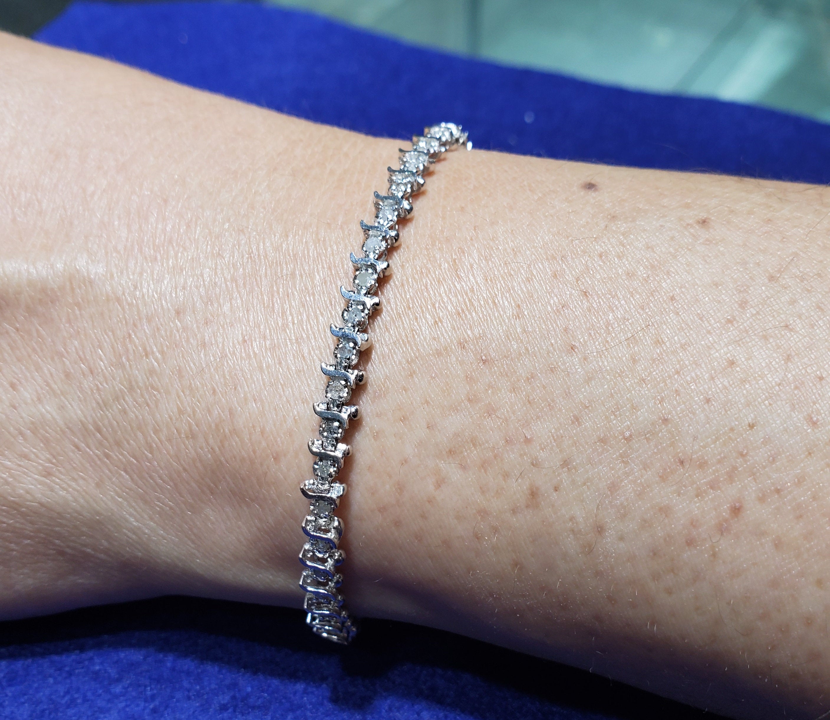 1 Carat S Style Diamond Tennis Bracelet for Women - 14K White Gold Dainty Elegant Jewelry Gift for Anniversary, Wedding & Special Occasions