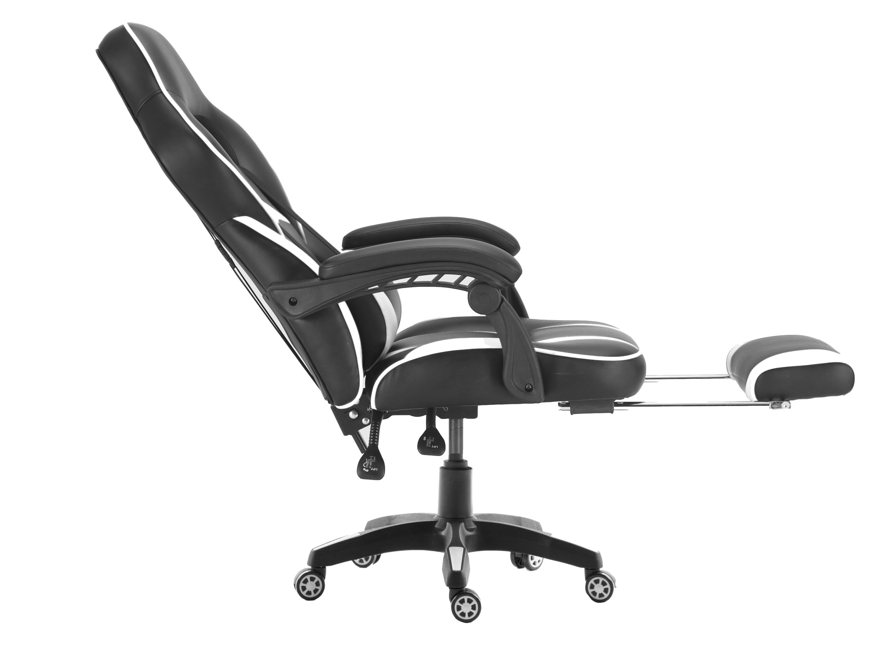 FOOTREST SERIES 055 Ergonomic Gaming Chair with Adjustable Height - Black & White for PC Gaming, Office Work, and Home Relaxation