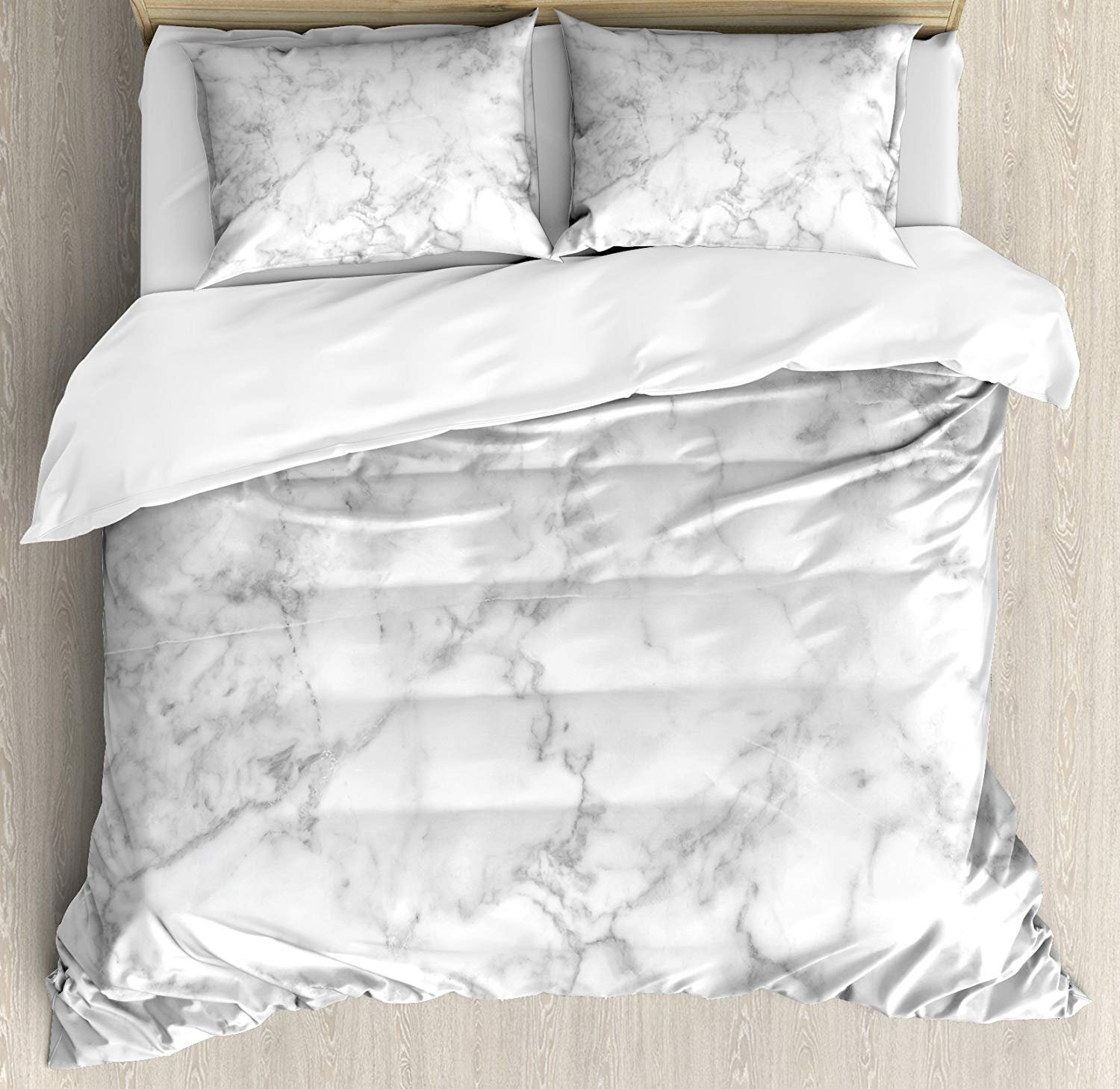 4 Piece Queen Size Duvet Cover Set - Luxury Marble Pattern Bedding with Flat Sheet, Quilt & 2 Pillowcases (Nature Granite Cloudy Design) for Adults, Teens & Kids - Perfect for Master Bedroom, Guest Room & Dorm Decor