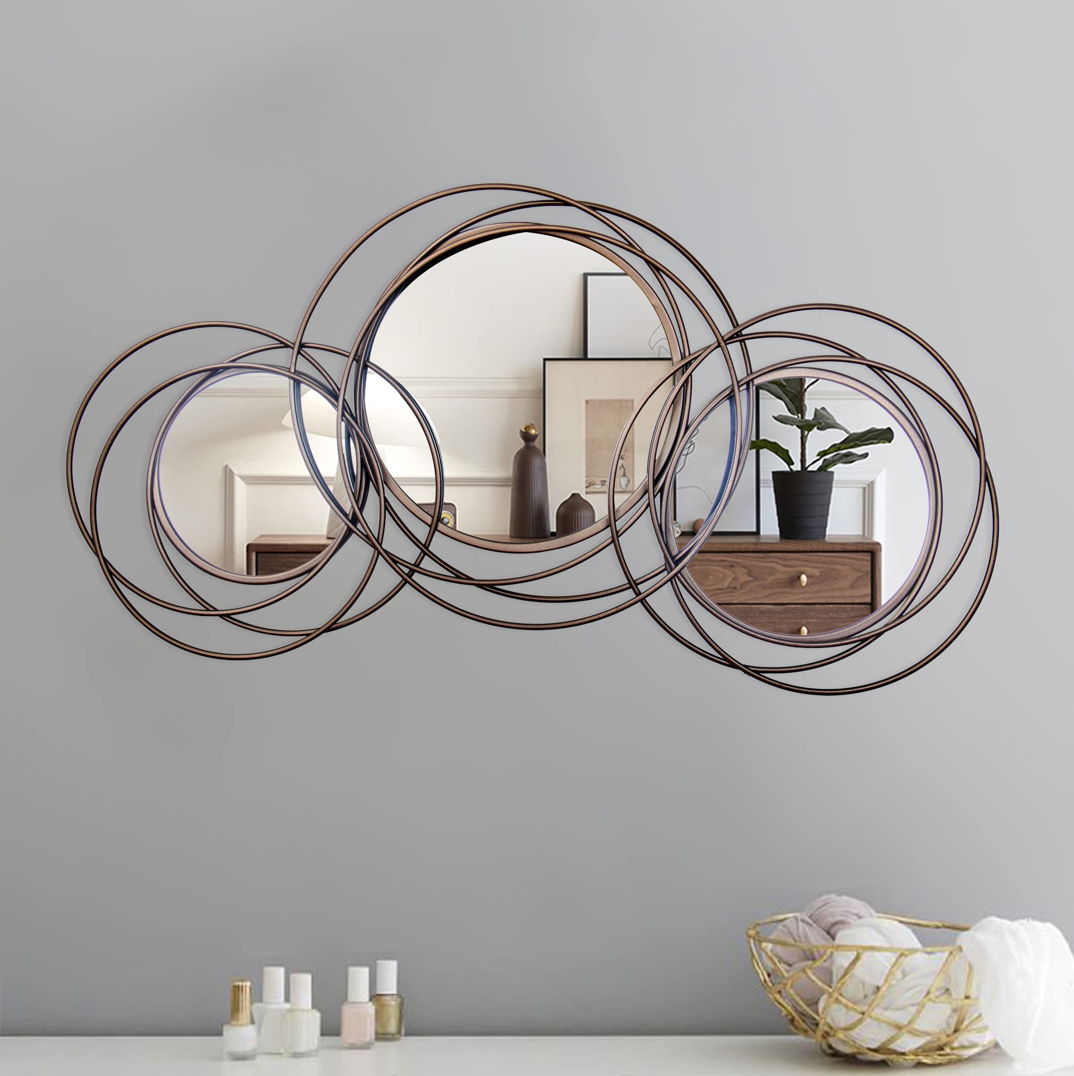 VELLQUE 3-Piece Round Wall Mirror Set - Vintage Decorative Hanging Mirrors for Living Room, Bedroom & Entryway - 34
