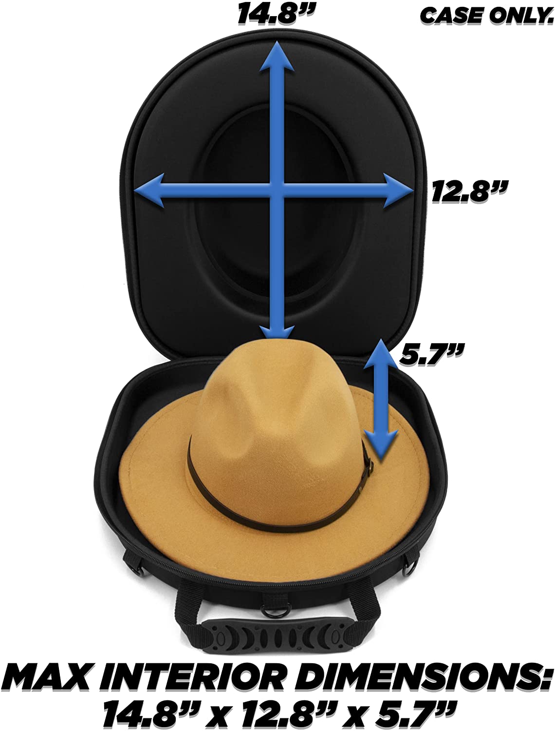 CASEMATIX Hard Shell Travel Hat Case for Fedora, Panama, Bowler Hats - Adjustable Carry Strap, Luggage Strap & ID Card Slot - Perfect for Air Travel, Storage & Hat Protection
