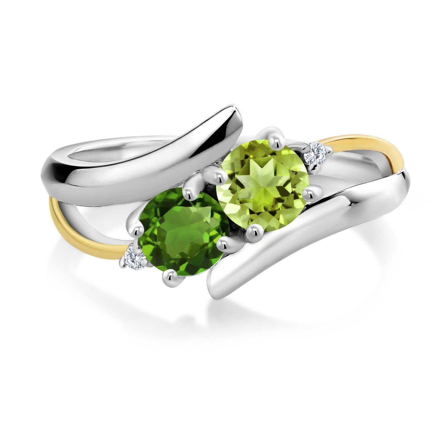 1.07 Ct Natural Green Peridot & Chrome Diopside Ring in 925 Sterling Silver & 10K Yellow Gold - Elegant Birthstone Jewelry for Women, Perfect for Engagement, Anniversary & Everyday Wear