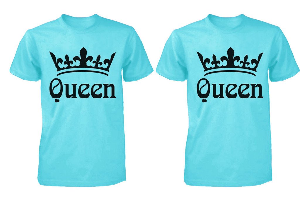 Fasciino LGBT Pride Matching Couple T-Shirts - Gay & Lesbian Rainbow Love T-Shirt Set - Queen Size in Scuba Blue - Perfect for Pride Parades, LGBTQ Events & Anniversary Gifts