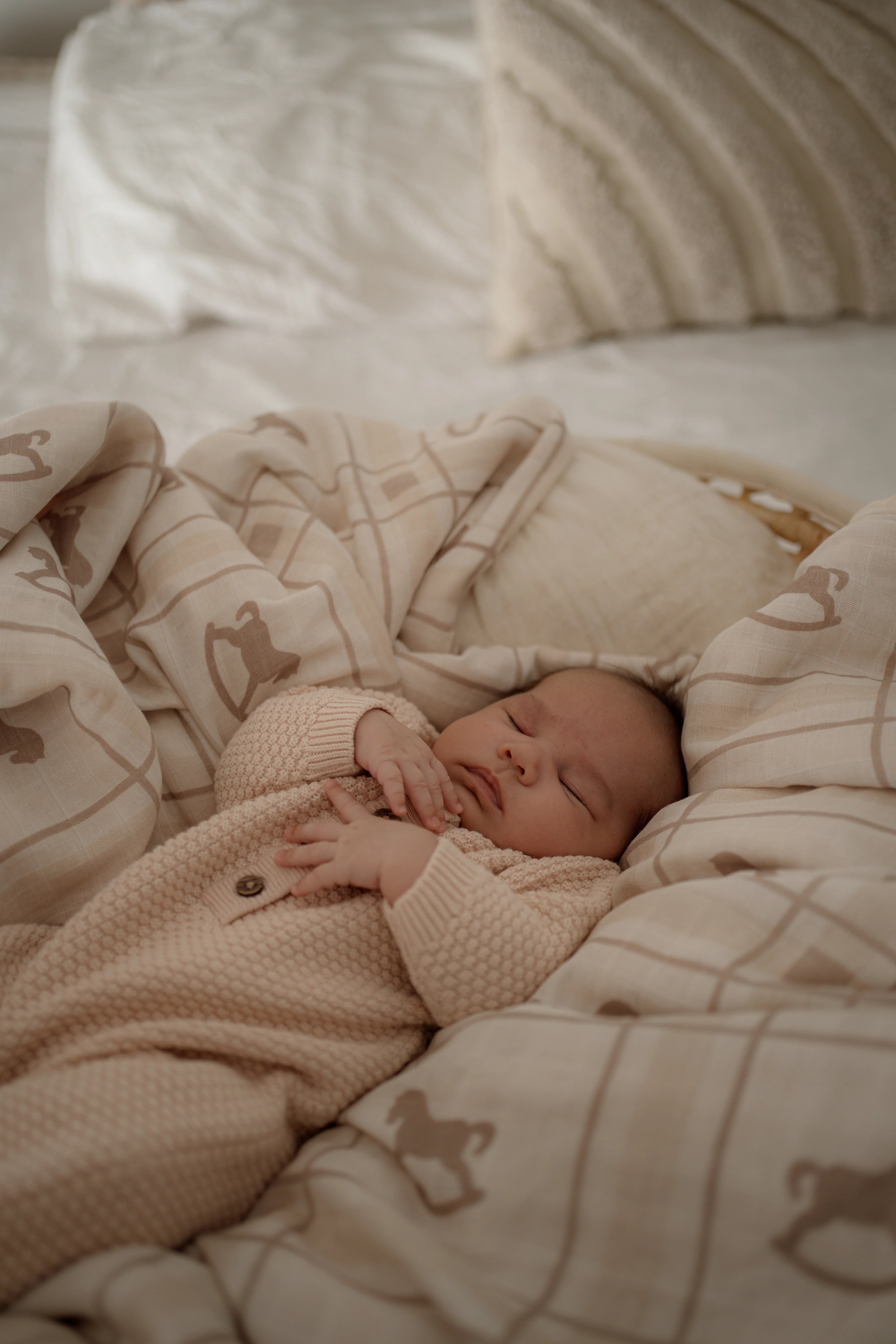Organic Muslin Swaddle Blanket for Babies - Soft & Breathable Cotton Wrap for Newborns - Perfect for Swaddling, Nursing & Stroller Use - Rocking Horse Design