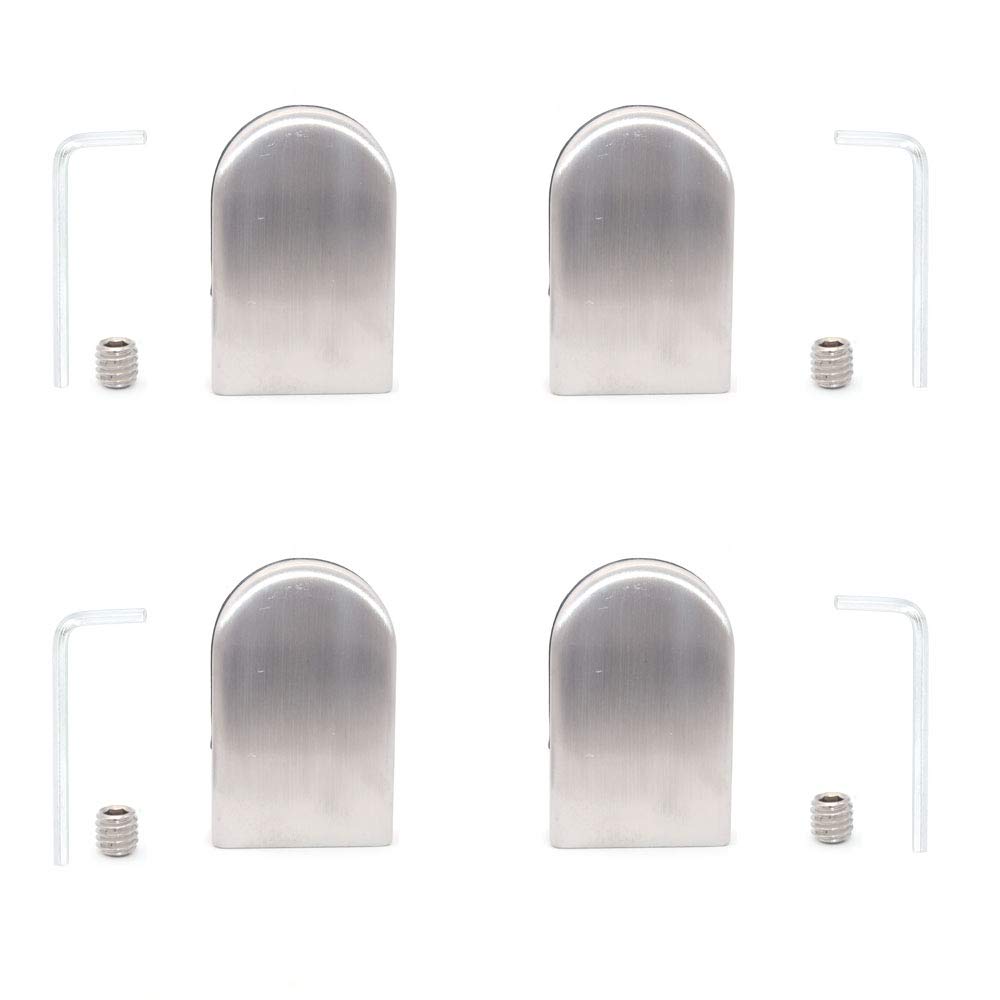 4-Pack 304 Stainless Steel Glass Clamps for 10-12mm Panels - Concave Curved Base Silver Finish | Glass Railing, Shower Door & Table Top Hardware