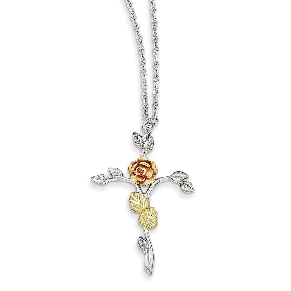 12K Rose Gold & Sterling Silver Cross Necklace for Women - Elegant Religious Jewelry Gift for Christmas, Baptism, Confirmation & Everyday Wear