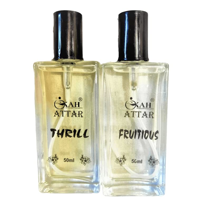 Kah Attar Thrill Fruitious Unisex Eau De Parfume - 50ml (Pack of 2) | Long-Lasting Fragrance for Men & Women | Perfect for Date Night, Office & Special Occasions