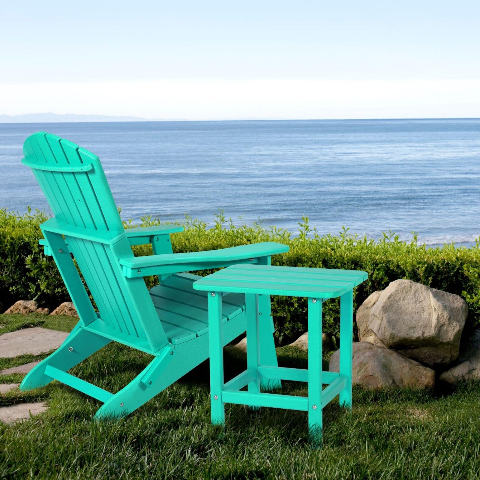 Aoodor 19'' Adirondack Side Table - Outdoor Rectangular HDPE End Table with Weatherproof & Low Maintenance Design - Perfect for Patio, Deck, Poolside & Garden Use in Aruba