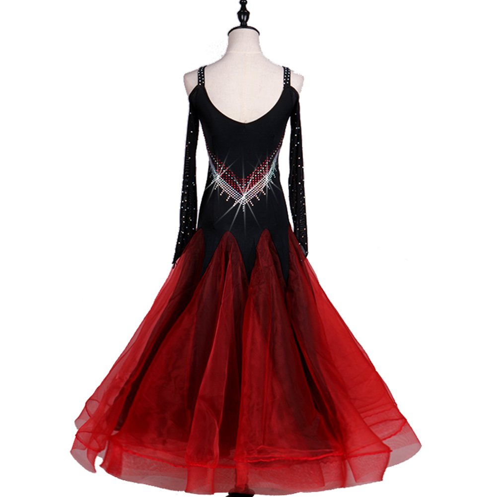 Elegant Ballroom Dance Competition Dresses for Women - Sparkling Rhinestone & Crystal Embellished Long Sleeve Performance Gown (Perfect for Latin, Standard & Professional Dance Events)