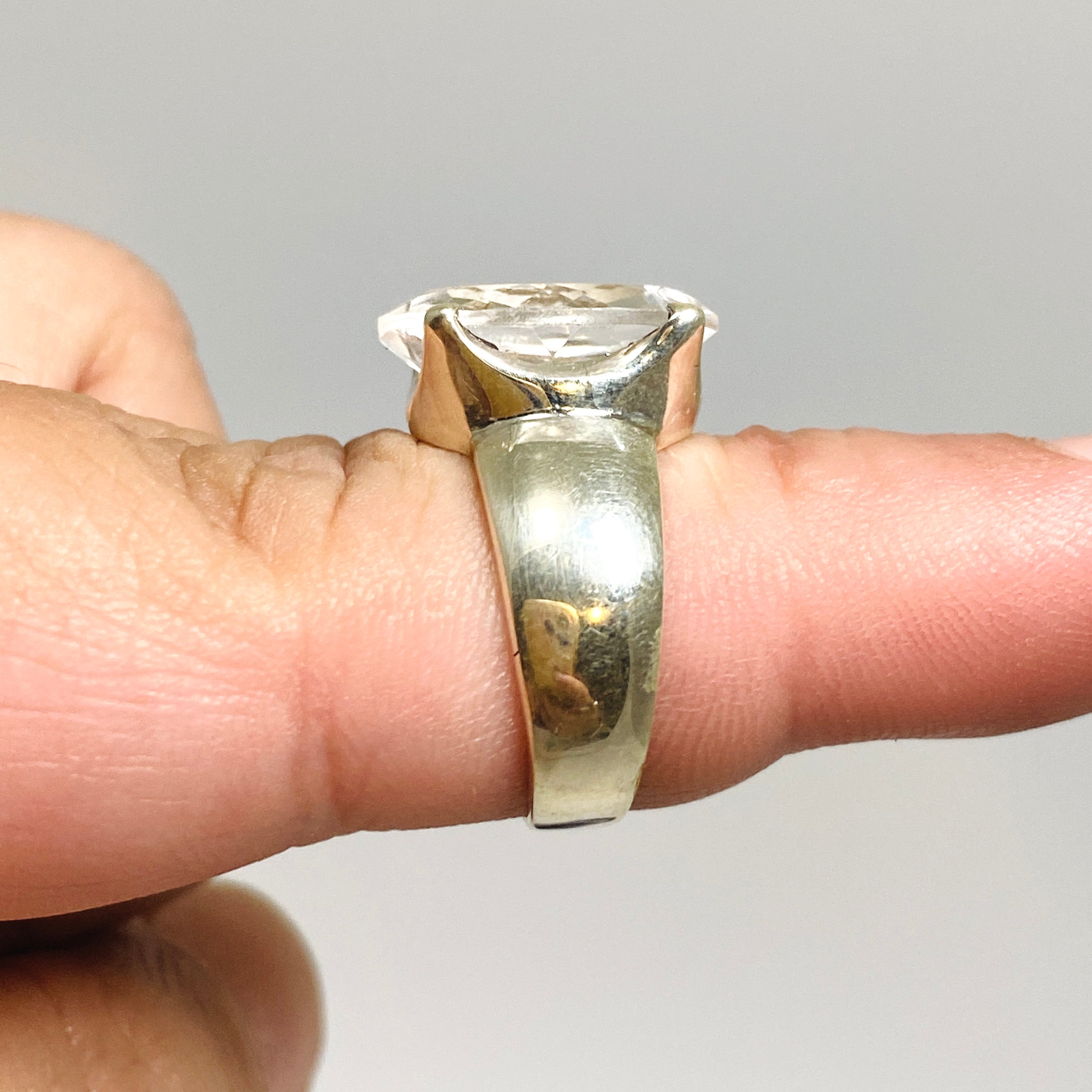 Clear Quartz Oval Faceted Ring Size 7 - PRGJ705 | Elegant Crystal Jewelry for Women, Wedding, Anniversary & Everyday Wear
