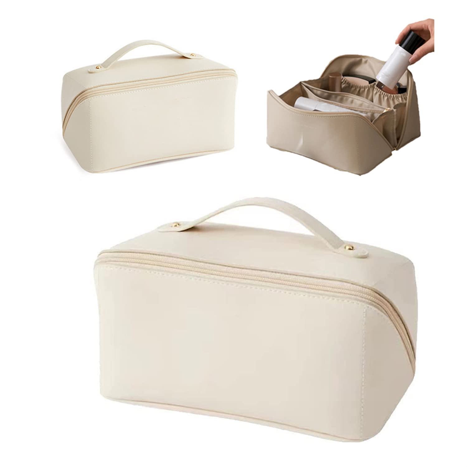 VJQB Large-Capacity Waterproof Travel Cosmetic Bag - Spacious Makeup Organizer & Toiletry Bag for Women (White) | Perfect for Air Travel, Gym, Beach Trips & Daily Essentials Storage