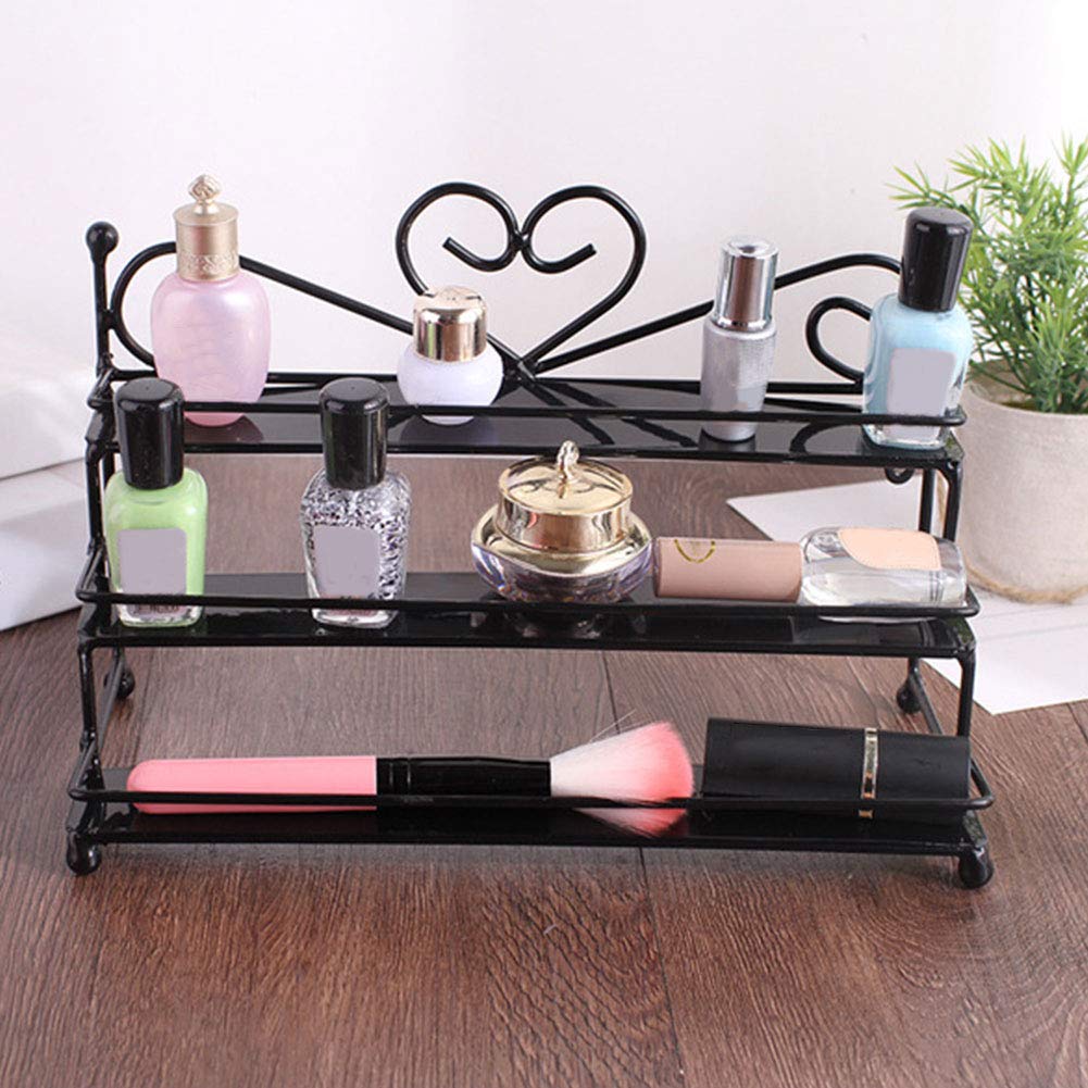 Black Metal Nail Polish Wall Rack Organizer - 3-Tier Mounted Shelf for Nail Polish, Essential Oils & Perfume Bottles - Space-Saving Bathroom & Vanity Storage Solution - Perfect for Salon, Spa & Home Organization