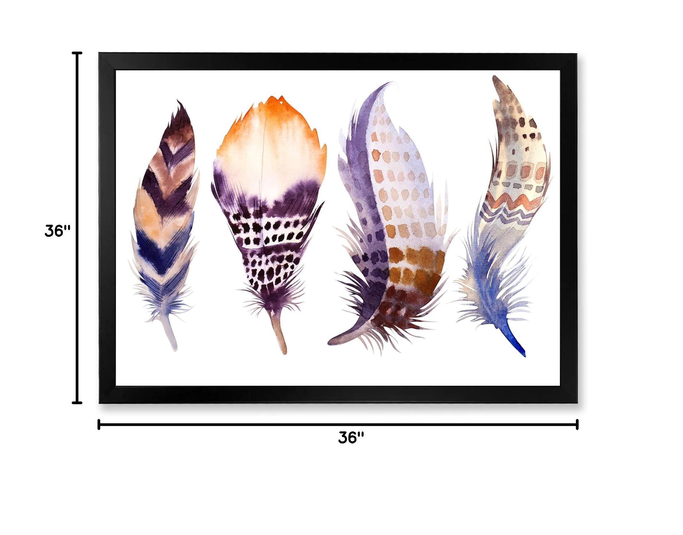 Purple Boho Feathers Bohemian & Eclectic Framed Wall Art Decor - Perfect for Living Room, Bedroom, or Office Boho Chic Style