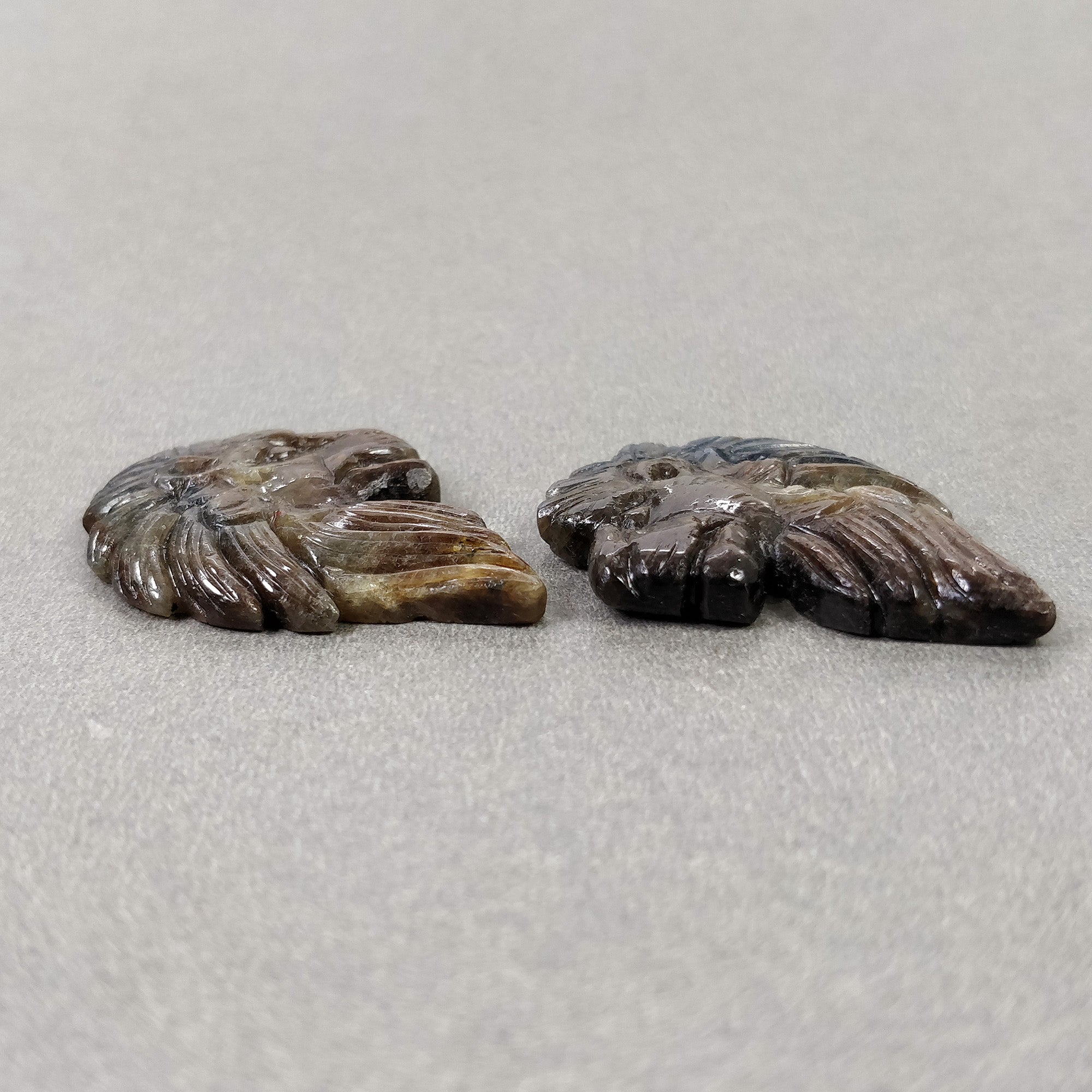 Natural Untreated Golden Brown Chocolate Blue Sapphire Gemstone - 82.95cts Hand Carved Lion Face (37x26mm) September Birthstone Pair - Perfect for Jewelry Making, Birthstone Gifts & Gemstone Collections