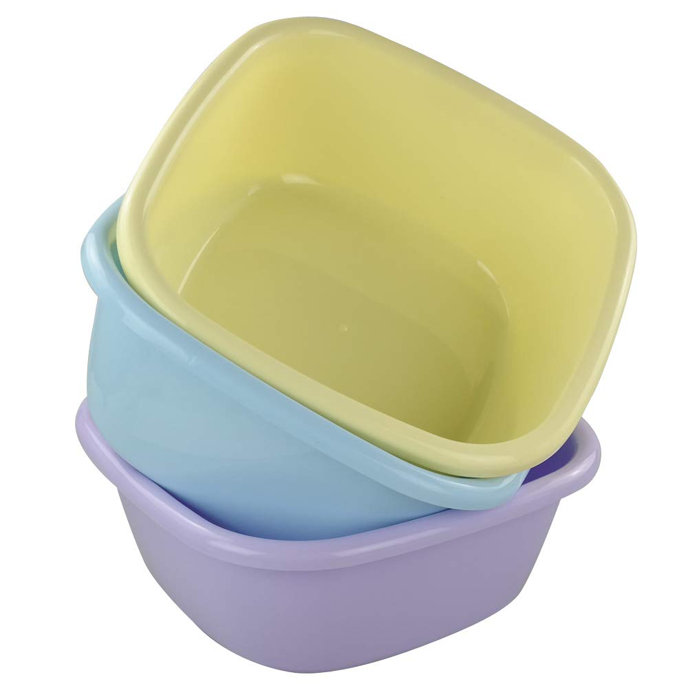 12 Quart Wash Basin & Colored Dish Pan Tubs - 3 Pack Set for Kitchen, Bathroom, Camping & Outdoor Use - Durable Plastic Storage Containers for Washing Dishes, Laundry & Organizing
