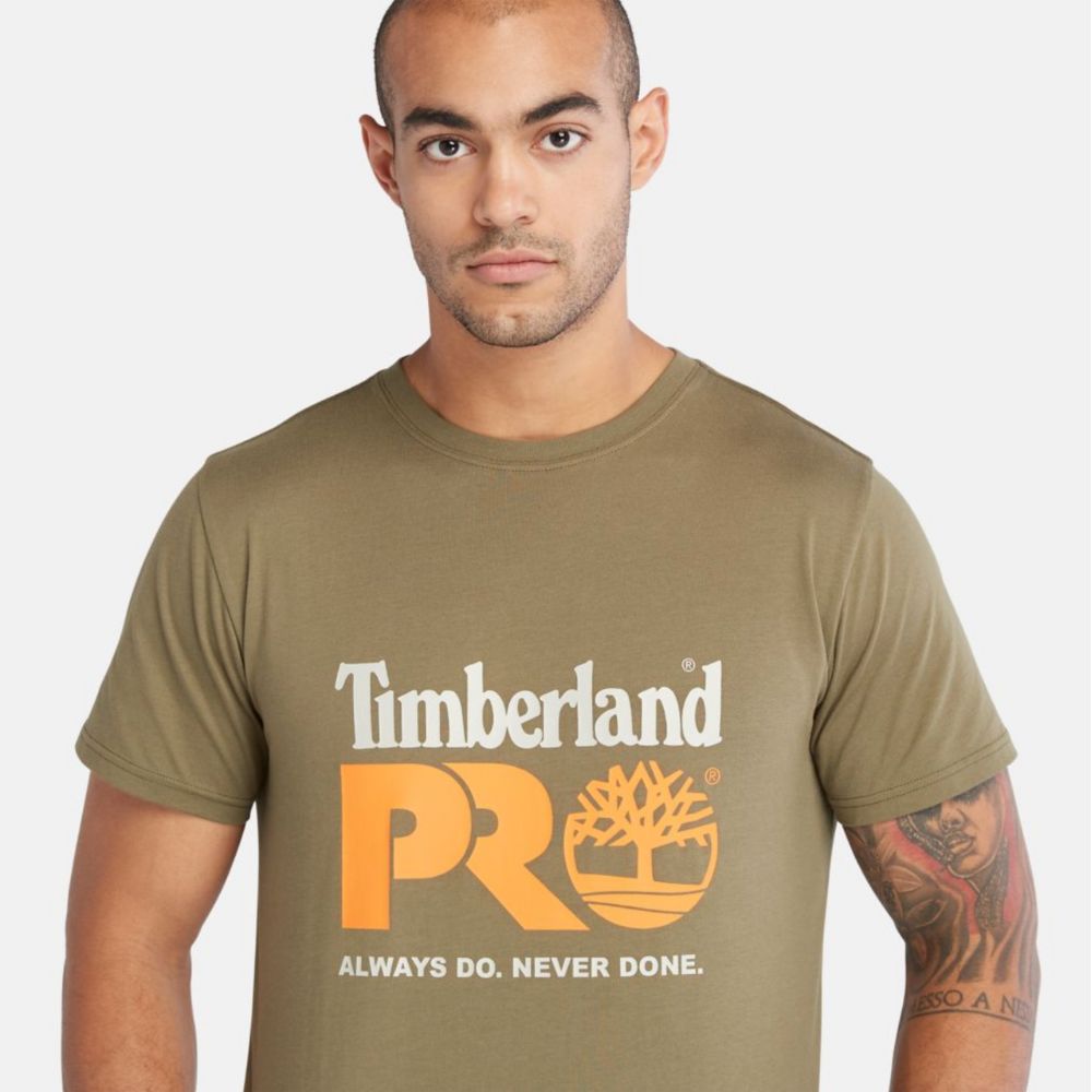 Timberland PRO® Men's Short Sleeve Graphic Work T-Shirt - Olive Green Cotton Tee for Construction, Landscaping & Outdoor Workwear