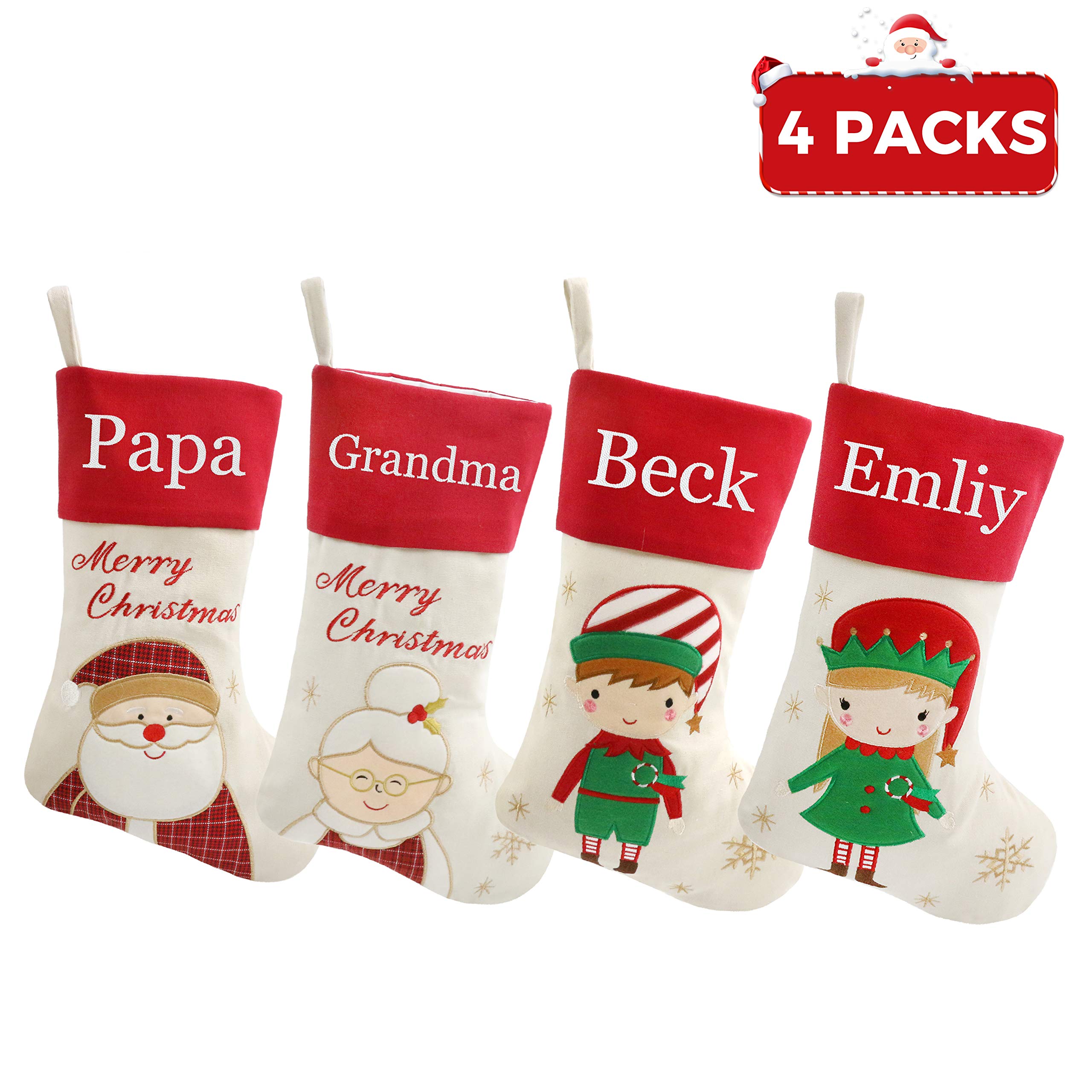 Set of 4 Personalized 18-Inch Christmas Stockings - Custom Embroidery Holiday Decor for Family Gifts | Perfect for Fireplace Mantel, Christmas Tree Decorations & Festive Home Styling (Style 2)