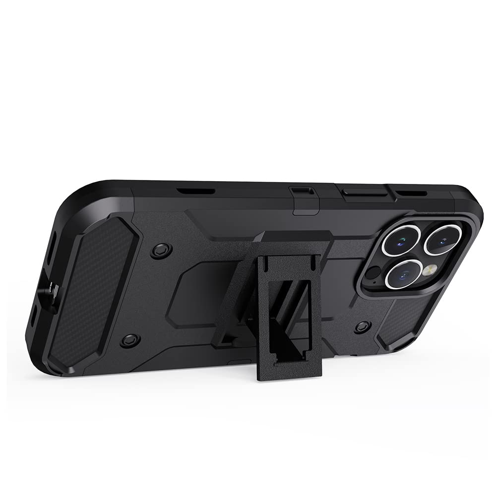 COCOMII Heavy Duty Military Grade Belt Clip Holster Case for iPhone 12 Pro Max (6.7 inch) - Face Inward/Outward Design with Kickstand - Perfect for Outdoor Work, Construction & Active Lifestyle - Black