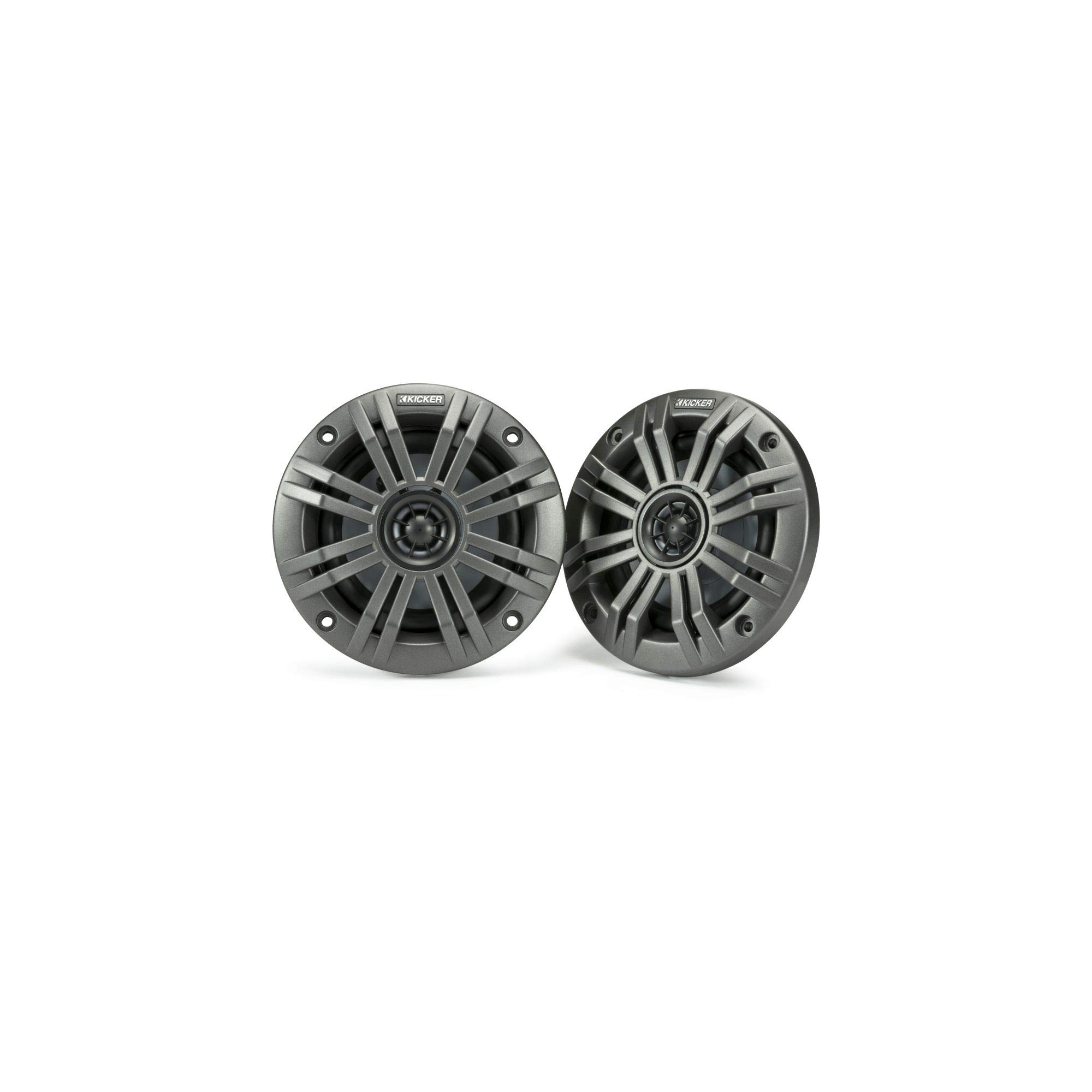 Kicker KM4 4-Inch (100mm) Marine Coaxial Speakers with 1/2-Inch (13mm) Tweeters, 2-Ohm, Charcoal & White Grilles - Waterproof Boat Audio System for Marine, RV, and Outdoor Use