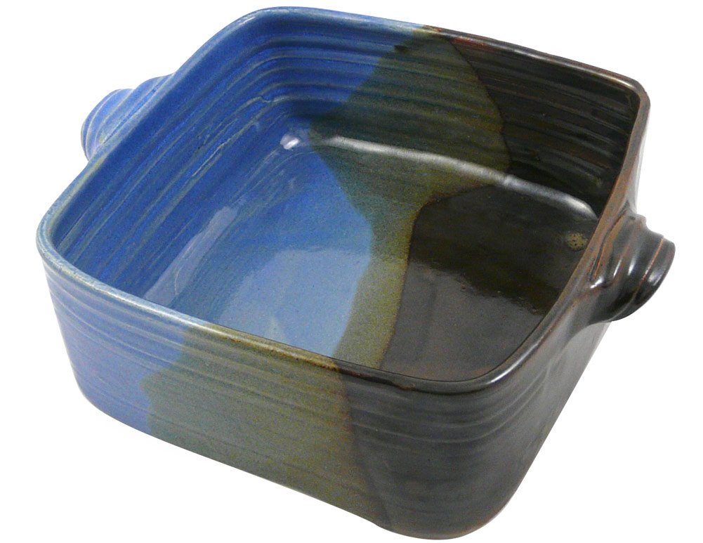 Handcrafted American Stoneware Pottery - 3-Quart Square Casserole Dish in Lakeside Blue | Oven, Microwave & Dishwasher Safe | Perfect for Baking, Serving & Entertaining
