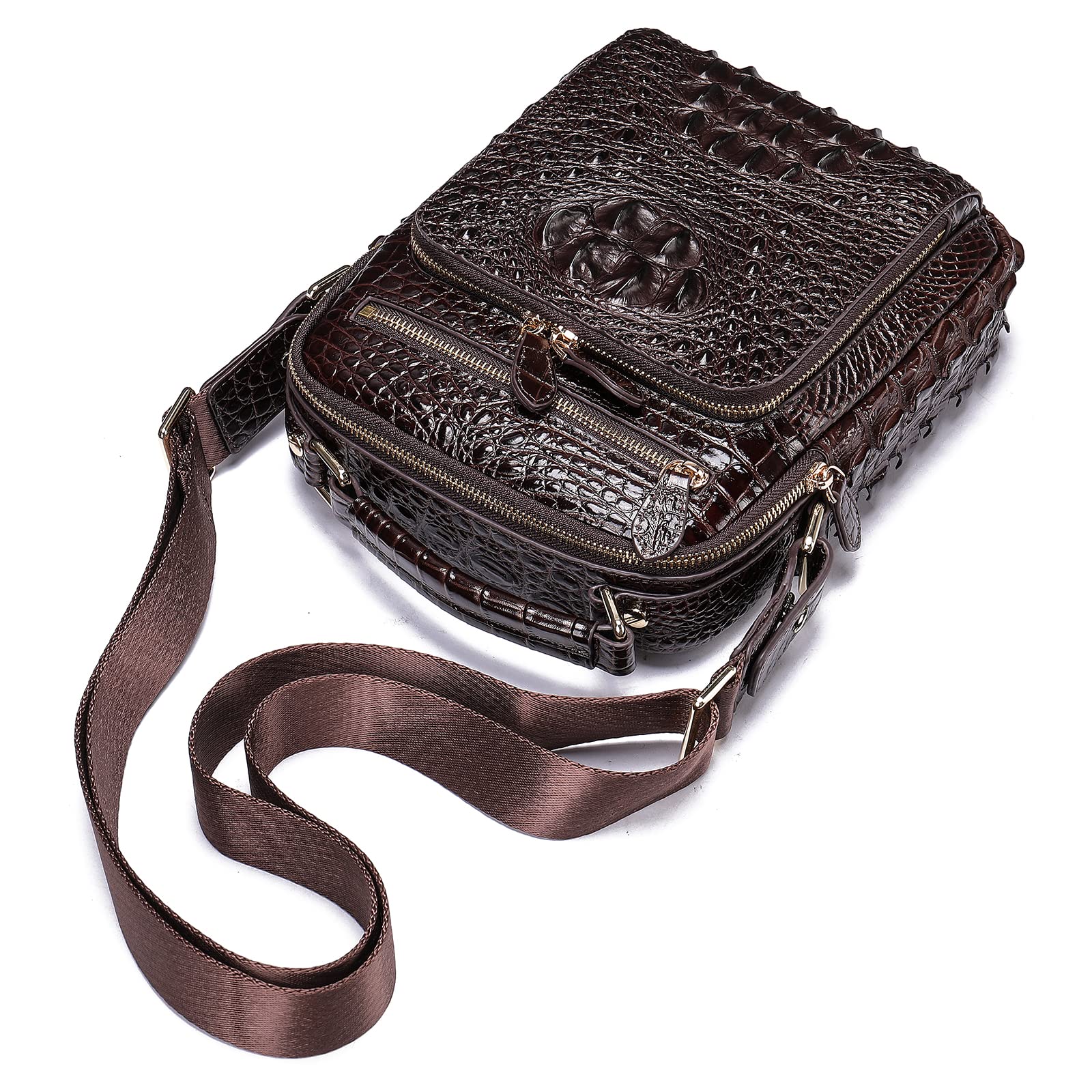 NIUCUNZH Men's Crocodile Leather Crossbody Bag - Small & Stylish Chest Bag for Travel, Work & Everyday Use - Perfect Gift for Men (Brown)