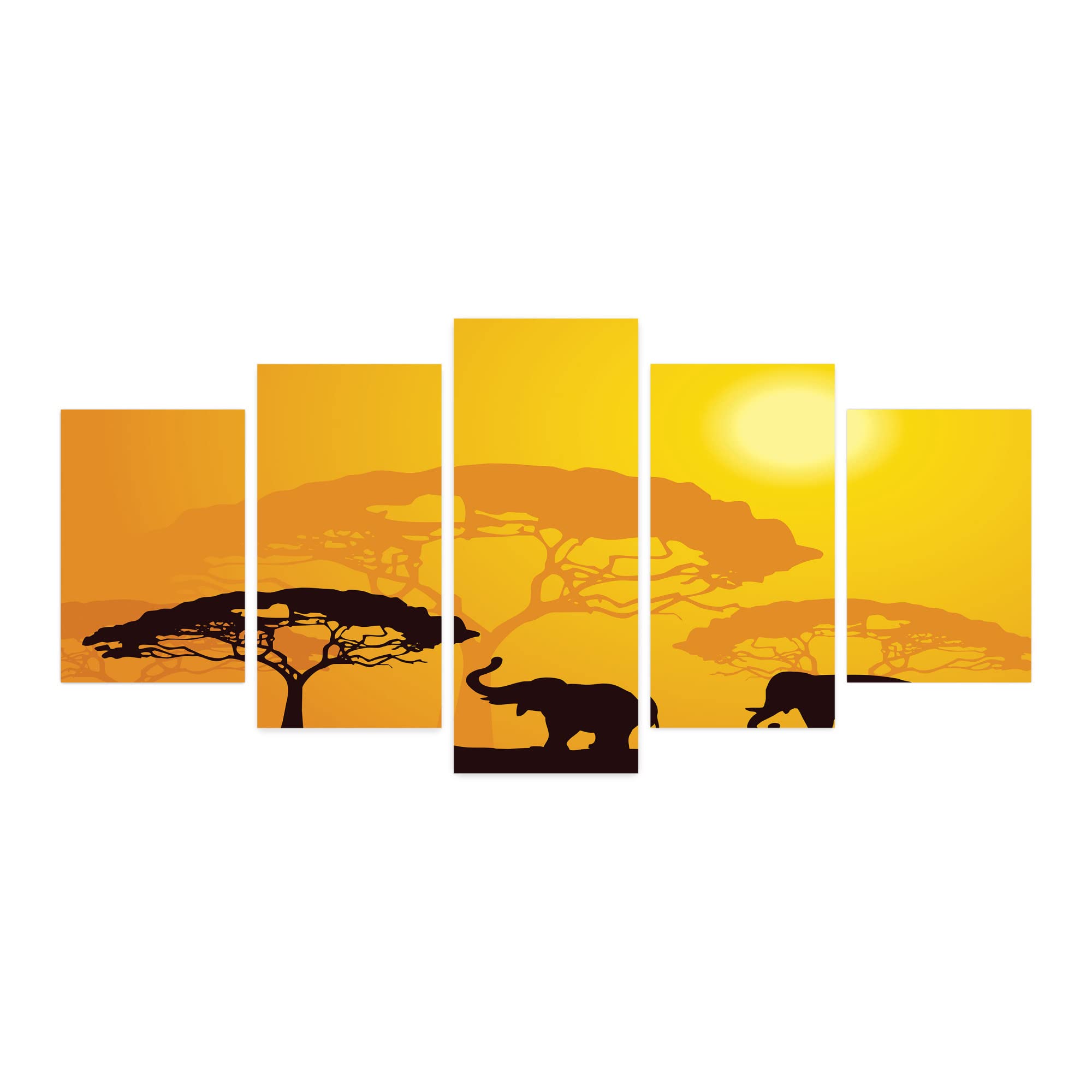 Ambesonne Savannah 5-Panel Acrylic Glass Wall Art - Wildlife Animals, Sun Beams & Tree Silhouettes Sunset Print - Modern Home Decor for Living Room, Bedroom, Dorm - 60