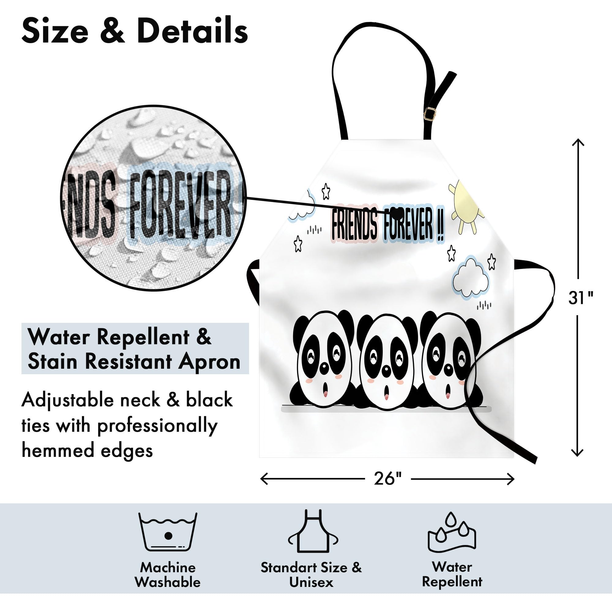Ambesonne Panda Apron - Adjustable Unisex Kitchen Bib for Cooking & Gardening