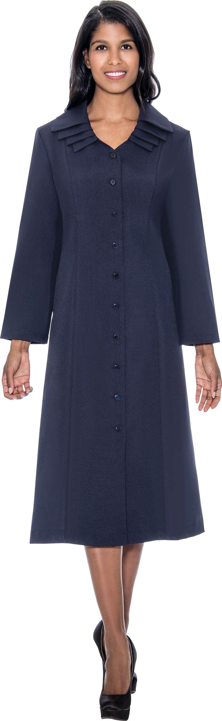 Elegant Button Down Dress with Layered Collar - Mid-Length Church Dress for Women | Perfect for Choir Performances, Usher Uniforms & Sunday Services | Comfortable Office Wear & Formal Occasions | Style G11721