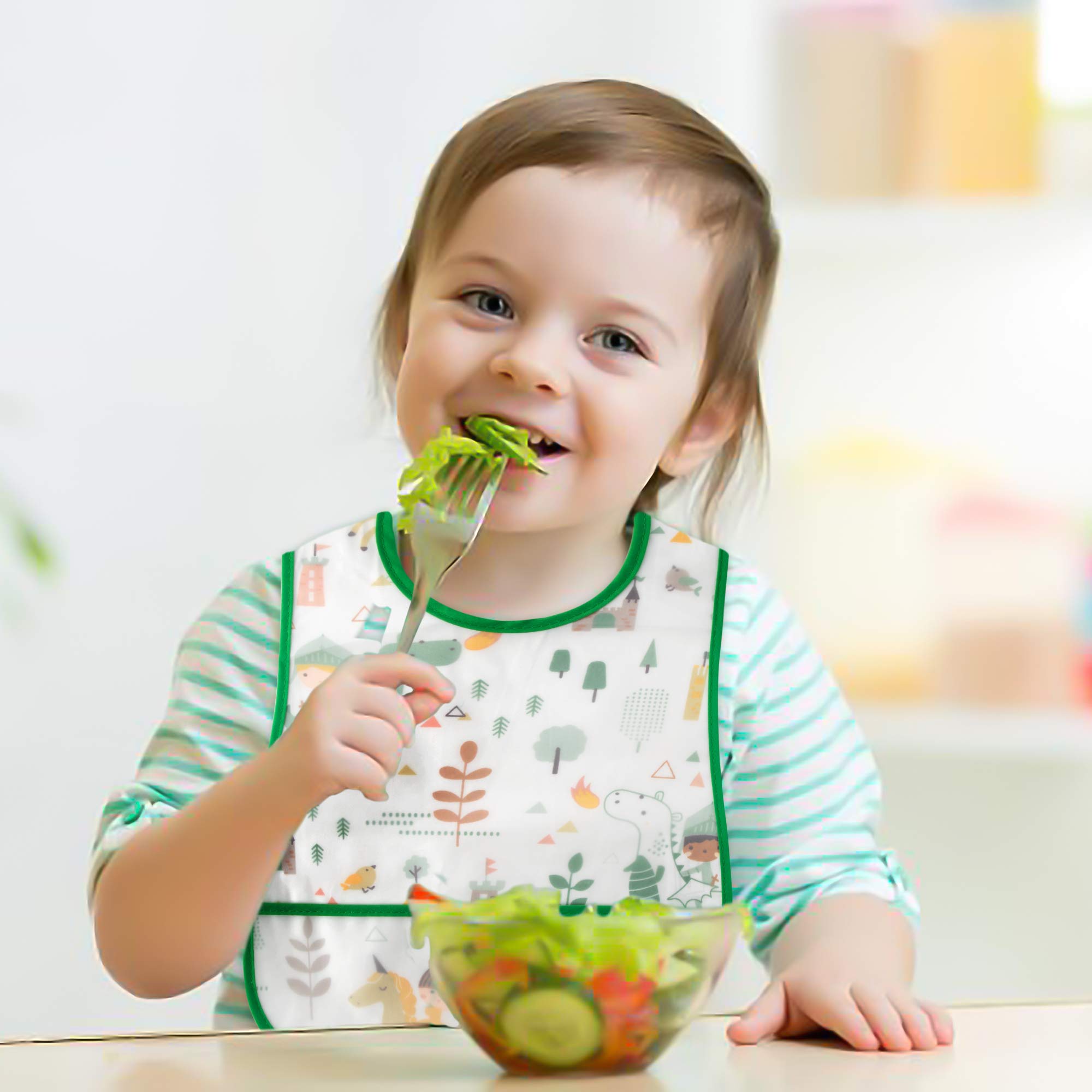 RHORSE 5-Pack Baby Bibs Set with Crumb Catcher Pocket & Snap Buttons - Waterproof Toddler Feeding Bibs for 6-24 Months - Perfect for Mealtime, Daycare & On-the-Go
