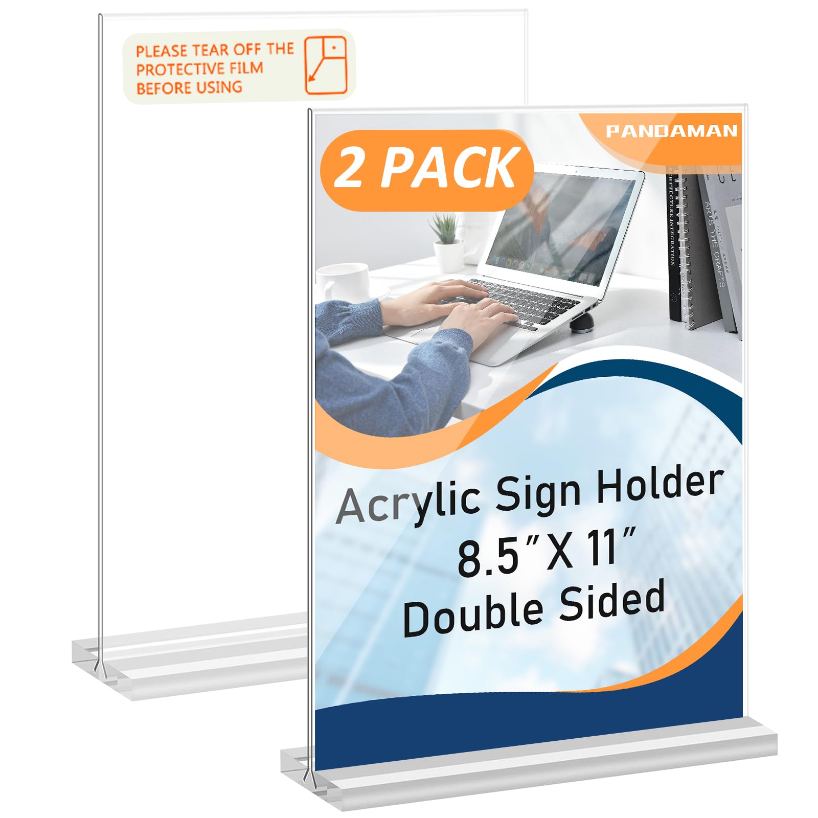 2 Pack 8.5 x 11 Vertical Double Sided Acrylic Sign Holders - Clear Plastic Flyer Stand for Pictures, Menus, Posters - Perfect for Office, Restaurant, Retail Store, Home & Mall Displays
