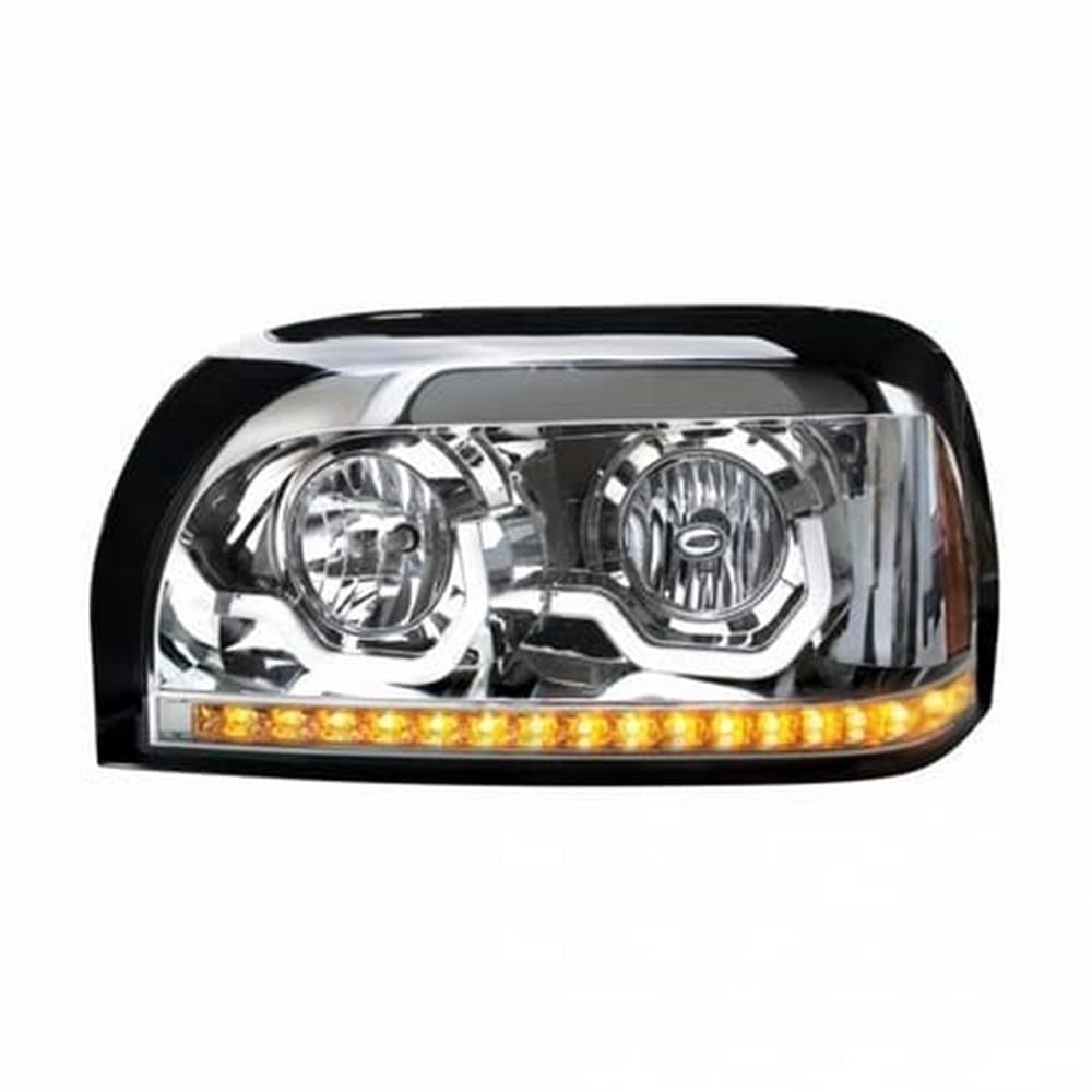 United Pacific 31203 Left Side Chrome Headlight Assembly - High/Low Beam H7/9005 Bulb with LED Turn Signal & Position Light Bar - Perfect for Ford F-150, Chevy Silverado & Ram 1500 Truck Upgrades