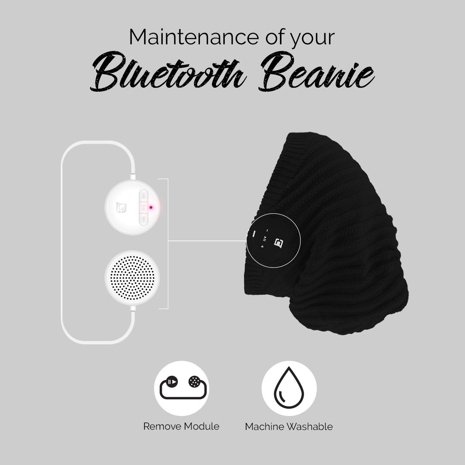Bluetooth Beanie Hat for Men & Women - Wireless Slouchy Knit Cap with Built-in Headphones - Perfect for Running, Skiing & Outdoor Activities - Black
