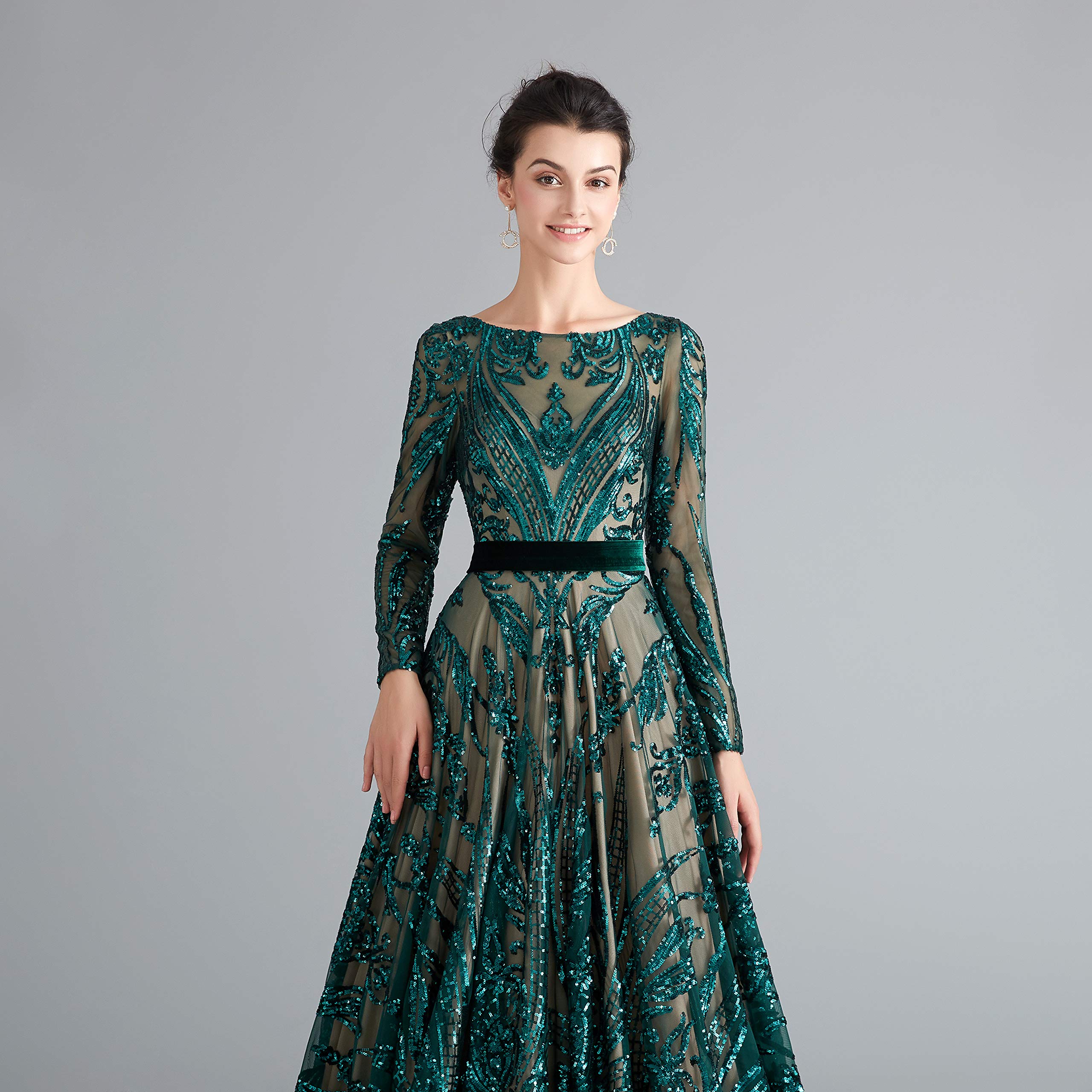 Elegant Women's Luxury Sequins Long Sleeve Prom Evening Gown - Perfect for Formal Dinners, Galas & Special Occasions