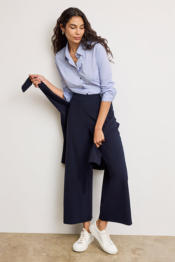 Elena Travel Culotte Pants - OrigamiTech Wrinkle-Free Dark Navy for Women | Perfect for Business Trips & Casual Outings