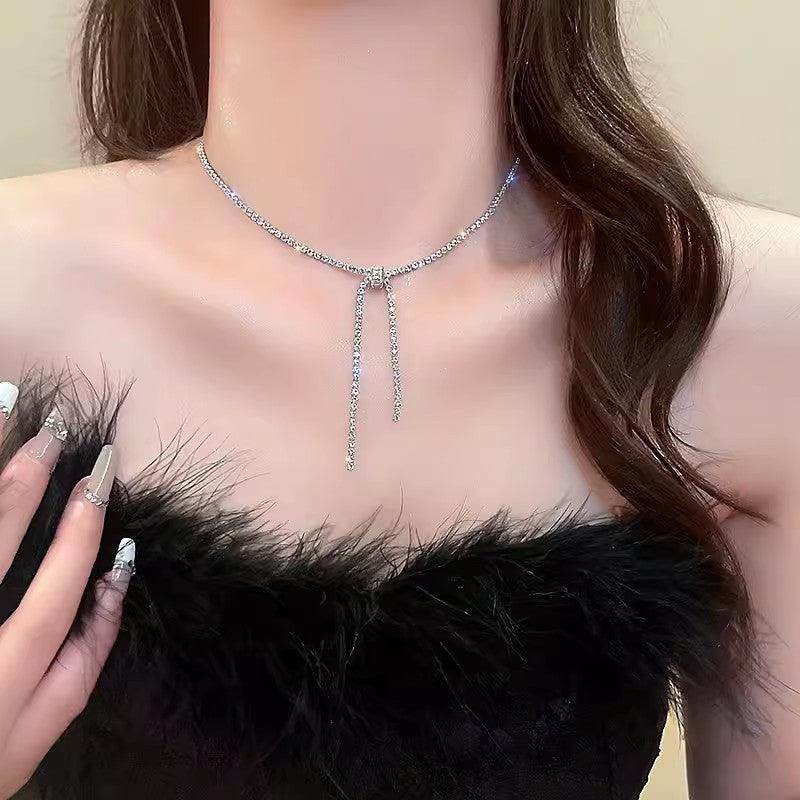 Diamond Bow Necklace for Women - Sterling Silver Elegant Jewelry Gift for Birthday, Anniversary & Special Occasions