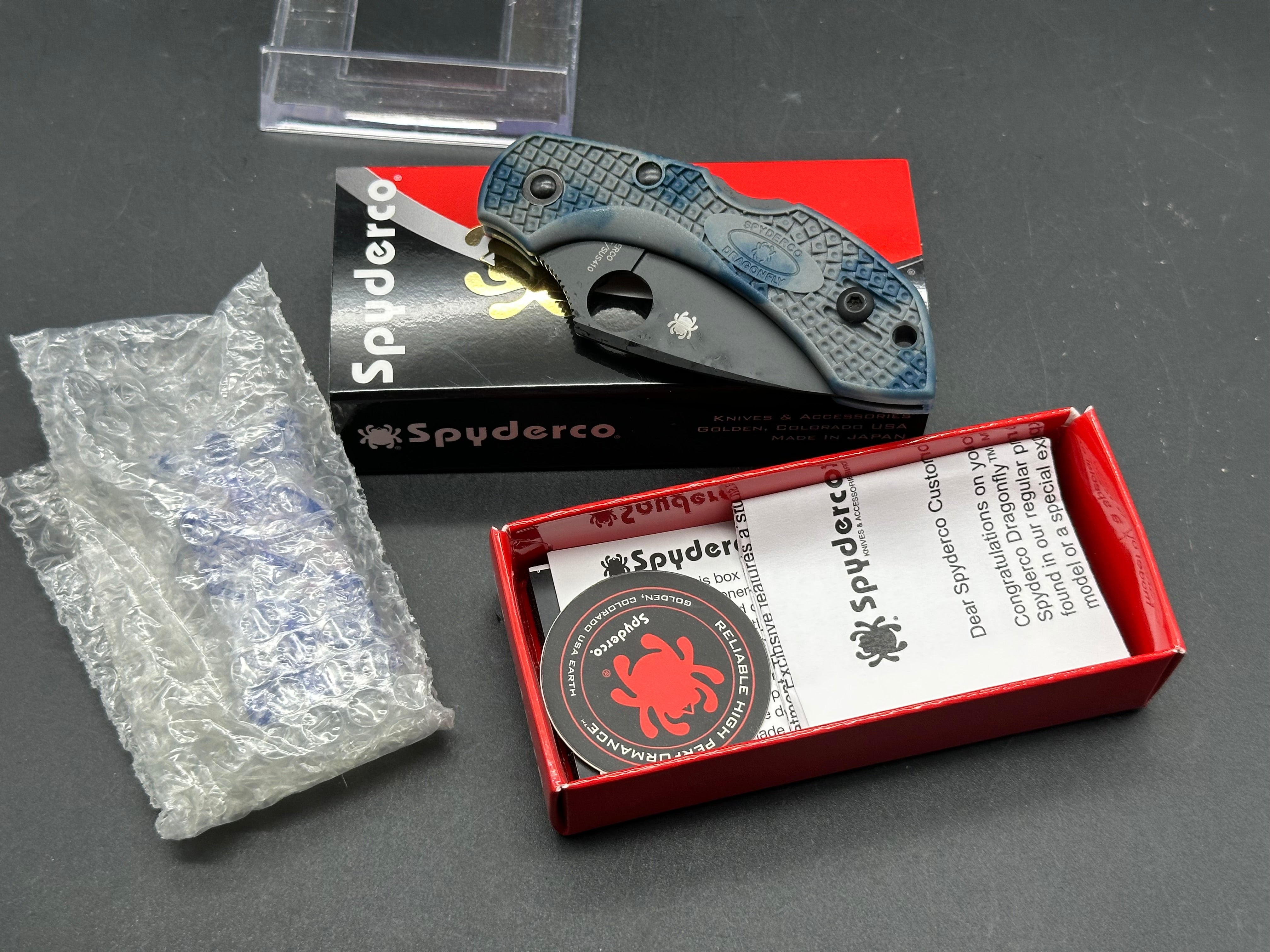 Spyderco Dragonfly Folding Knife - Zome Blue/Gray FRN Handle, Black Superblue Steel Blade - New in Box - Perfect for EDC, Camping & Outdoor Adventures