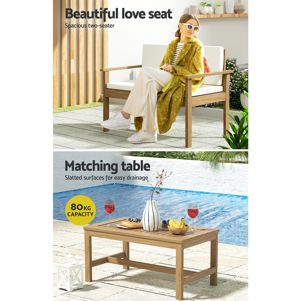 4-Seater Acacia Wood Patio Lounge Set - Outdoor Garden Furniture for Poolside, Deck, Backyard Relaxation