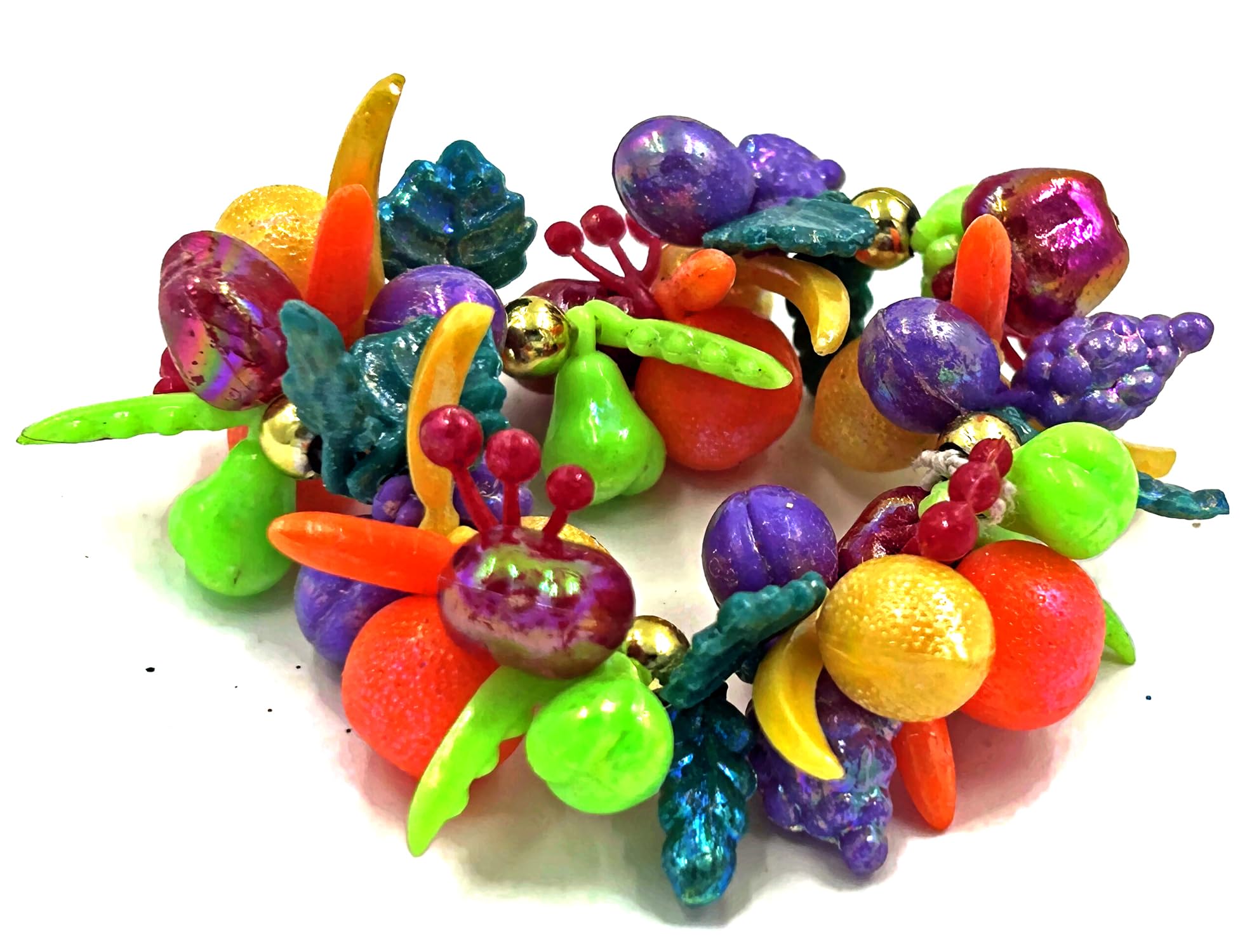 Colorful Fruit Beaded Bracelet for Women - Hawaiian Luau, Halloween, Mardi Gras Party Accessories - Spring Break & New Orleans Festival Jewelry (Perfect for Beach Parties, Costume Events & Tropical Vacations)