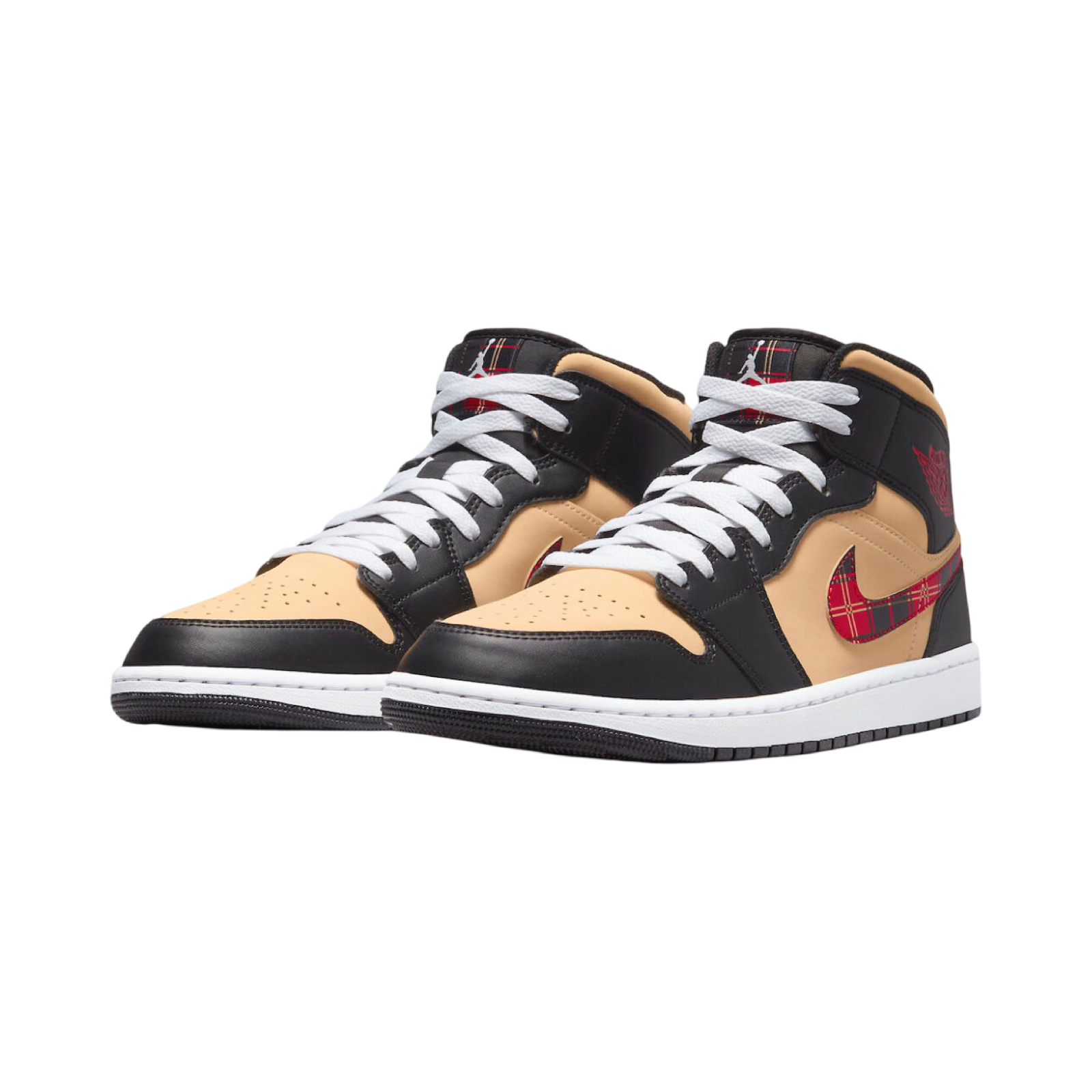 Air Jordan 1 Mid Tartan Swoosh Sneakers - Men's Basketball Shoes with Plaid Design - Perfect for Streetwear & Casual Fashion