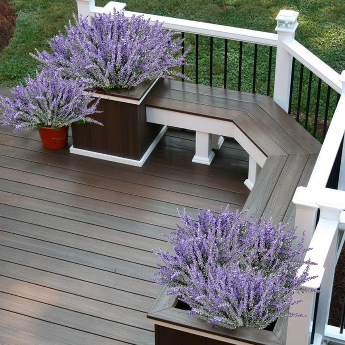 8 Bundles Artificial Lavender Flowers - Flocked Plastic Fake Plants for Wedding Bouquet, Bridal Decor, Home, Kitchen & Office - Indoor & Outdoor Use (Purple, 8pcs) - Perfect for Centerpieces, Table Settings & Party Decorations