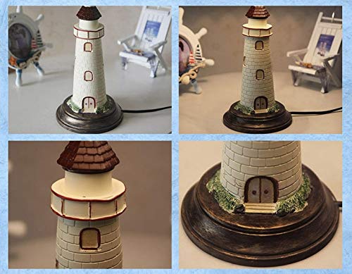Kiven Nautical Lighthouse Table Lamp - Large Cape Hatteras Style Desk Light with Blue Cloth Shade | Coastal Decor, Bedroom Nightstand, Office Lighting, Living Room Accent