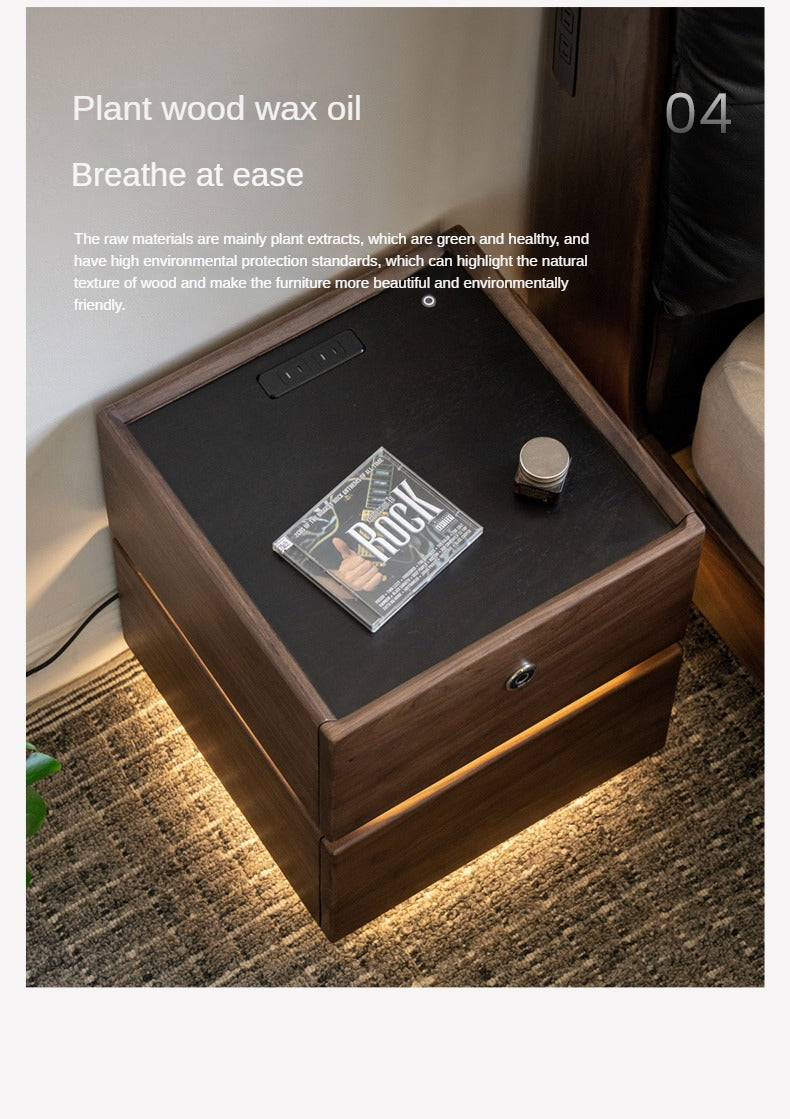 Premium Black Walnut Solid Wood Nightstand with Drawer - Modern Bedside Table for Bedroom, Living Room & Office - Durable Multi-Functional Storage Furniture