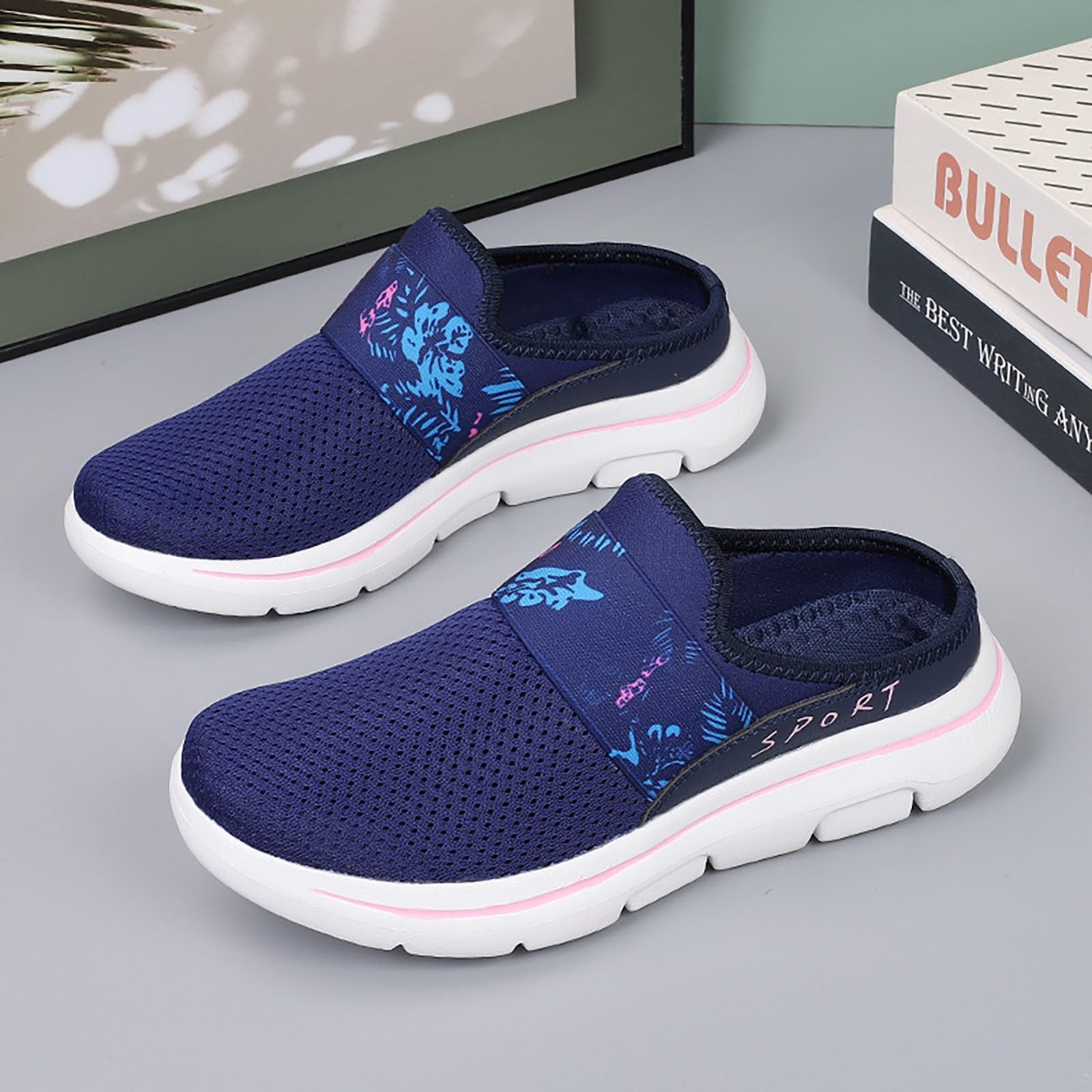 Women's Backless Slip-On Sneakers - Breathable Summer Walking Shoes with Wedge Heel | Wide Width Casual Loafers for Women | Perfect for Outdoor Activities, Travel & Everyday Wear
