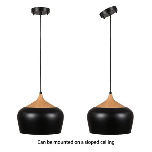 Modern Wood Pattern Pendant Light - Minimalist Industrial Dome Ceiling Hanging Lamp for Kitchen Island, Dining Room, Living Room, Bedroom, Barn - Black | Perfect for Farmhouse, Loft & Industrial Decor Styles
