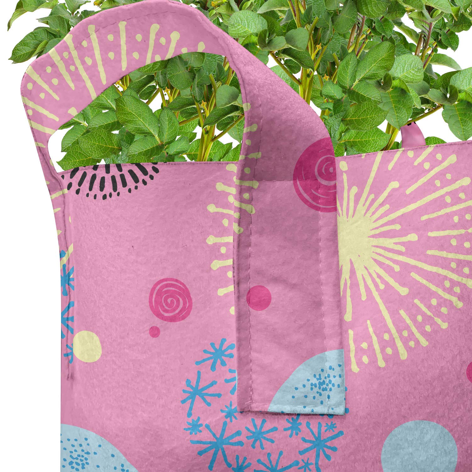 Lunarable Cartoon Grow Bags 5-Pack - Spirals Snowflakes & Dots Design Heavy Duty Fabric Plant Pots with Handles for Indoor/Outdoor Gardening - Perfect for Flowers, Vegetables & Herbs
