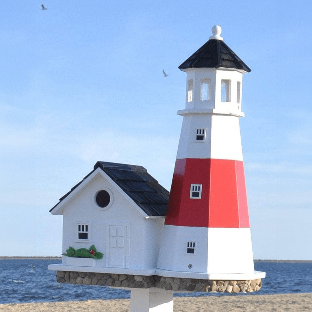 Montauk Point Lighthouse Bird House - Extra Large Handcrafted Wooden Birdhouse for Outdoor Garden Decor | Perfect for Backyard, Patio, and Nature Lovers