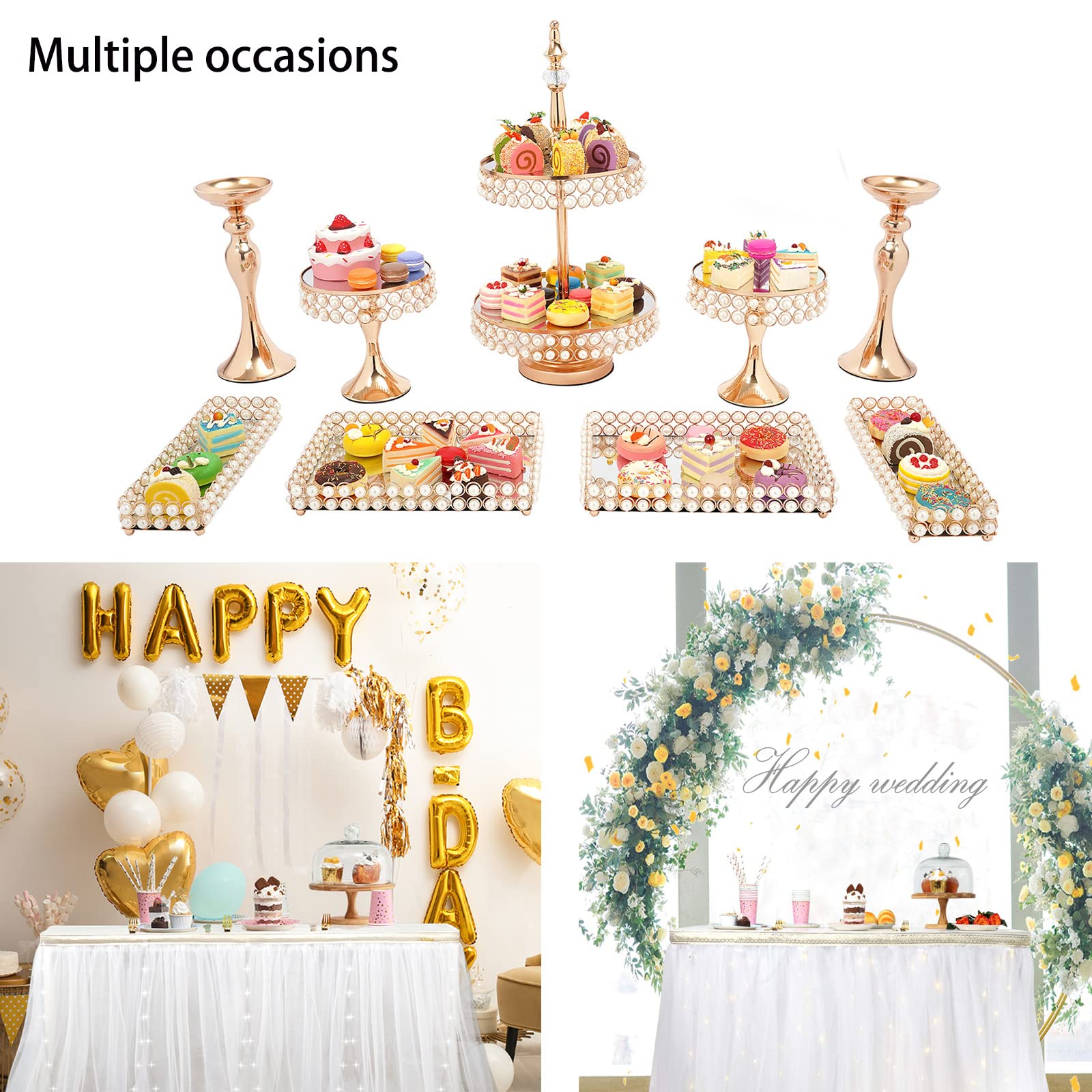 TFCFL 9PCS Gold Cake Stand Set - Elegant Metal Cupcake Holder with Acrylic Mirror - Perfect for Wedding, Birthday Party & Dessert Display - Ideal for Fruits, Pastries & Sweet Treats Presentation