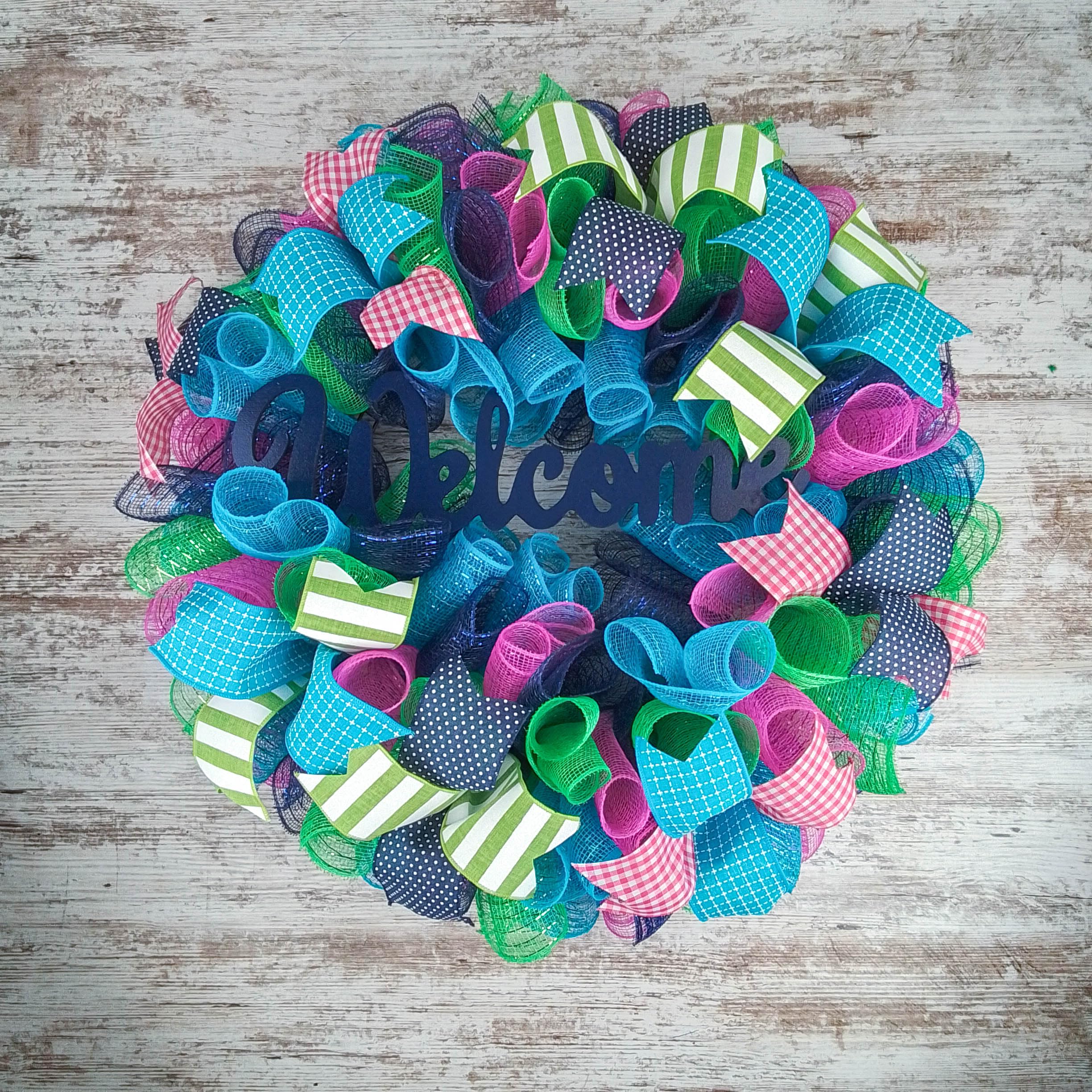 Monogram Everyday Wreath for Front Door - Summer Spring Floral Wreath in Pink, Turquoise, Navy Blue & Green | Perfect for Home Decor, Wedding, Party & Seasonal Celebration (P5)