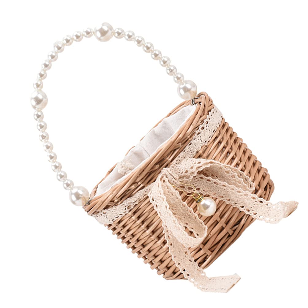 Amosfun Mini Woven Pearl Handle Baskets - Rustic Wedding Flower Girl Basket, Easter Party Favors, Candy & Chocolate Gift Box for Bridal Showers, Baby Showers & Home Decor