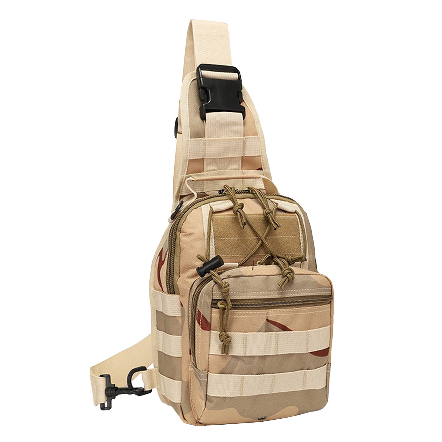 Tactical Crossbody Sling Bag - Waterproof Military Shoulder Bag with MOLLE System for Outdoor, Camping, Hiking, Cycling & Running - Desert Camo Assault Backpack - Perfect for Travel, EDC & Tactical Gear Storage